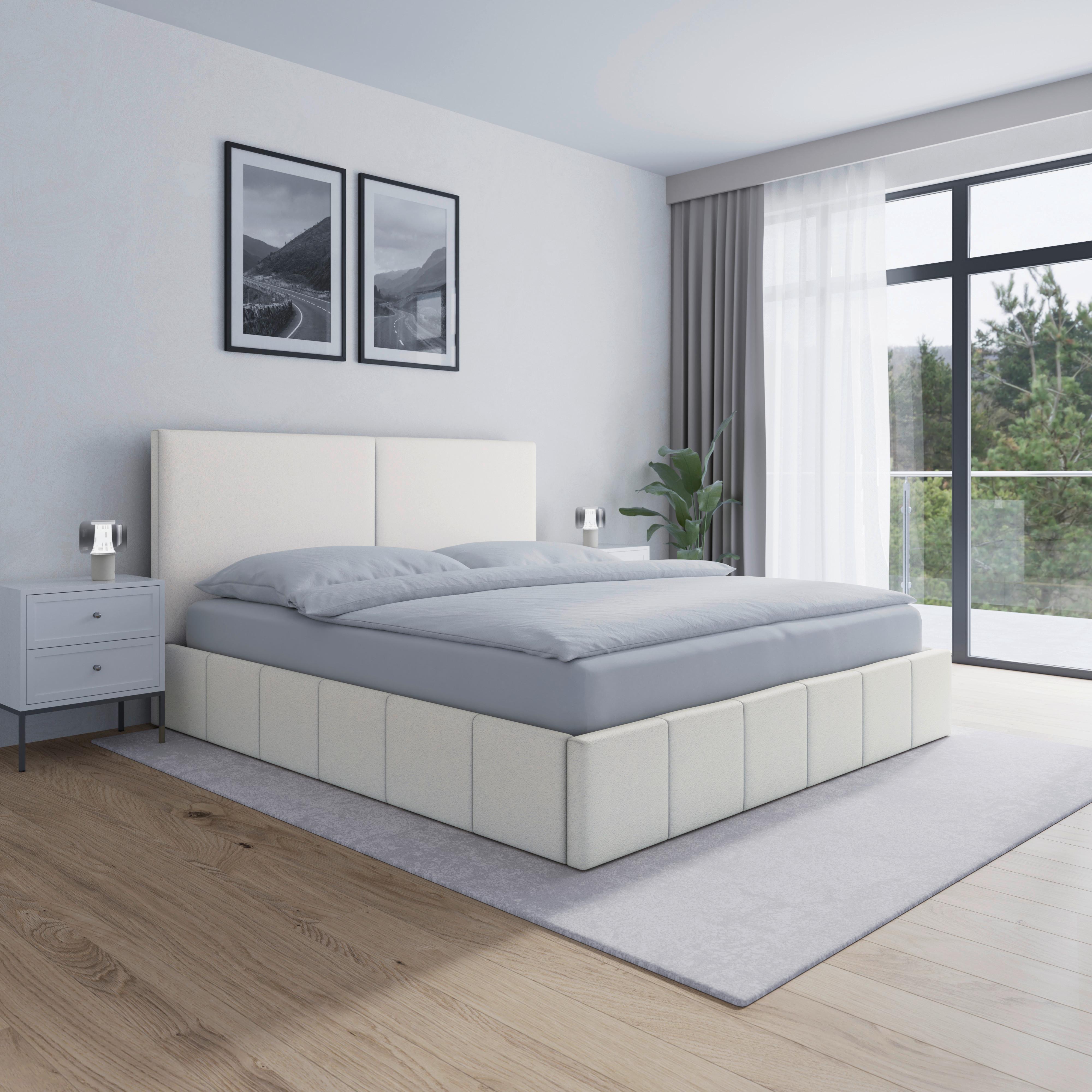 Čalouněná postel MILA 180x200 cm, bílá - černá/slonovinová, Moderní, kov/dřevo (180/200cm) - Bessagi Home