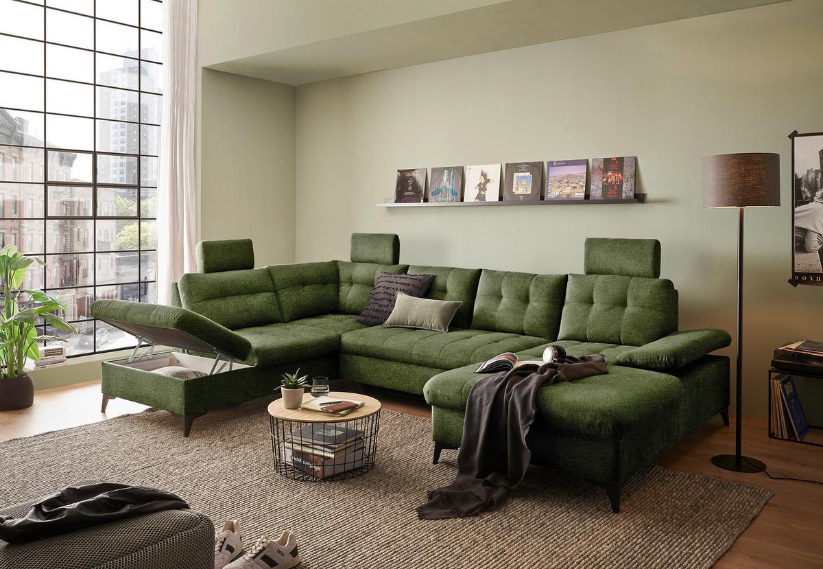 Wohnlandschaft Durban U Olivgrün U: 218/324/170 Cm - Schwarz/Olivgrün, KONVENTIONELL, Textil (218/324/170cm) - MID.YOU