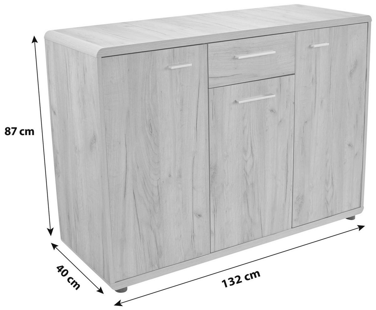 KOMODA FONTANA - barvy dubu/černá, Moderní, kompozitní dřevo/plast (132/87/40cm)