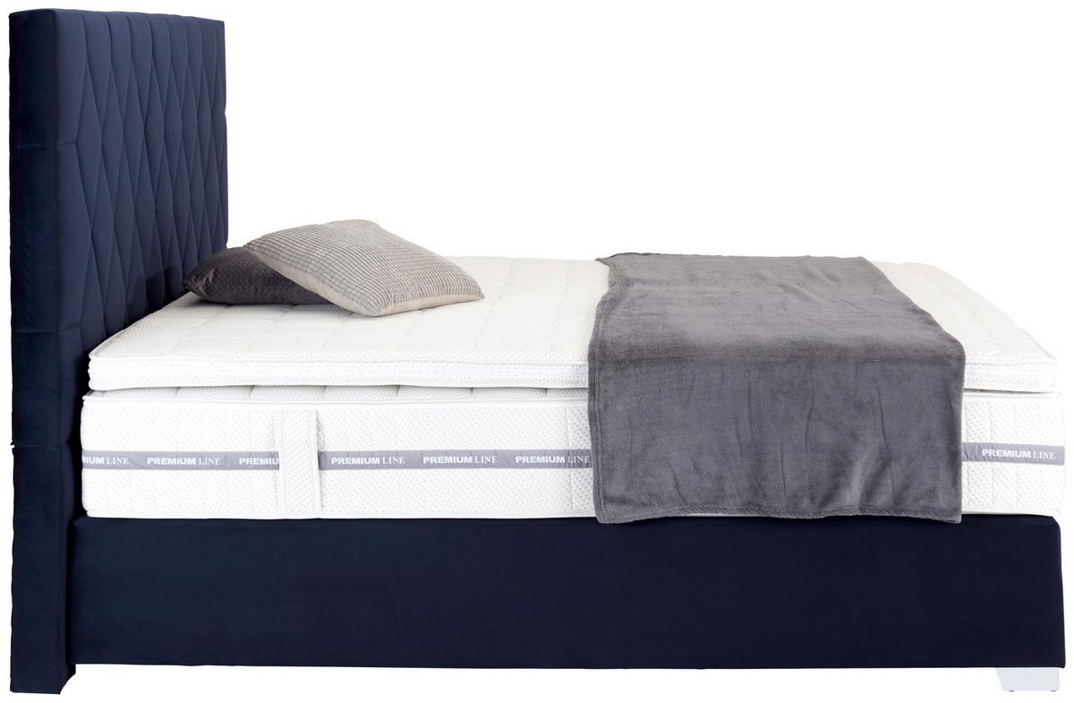 Boxspringbett 160x200cm Paula 1 - Chromfarben/Dunkelblau, MODERN, Textil (160/200cm)