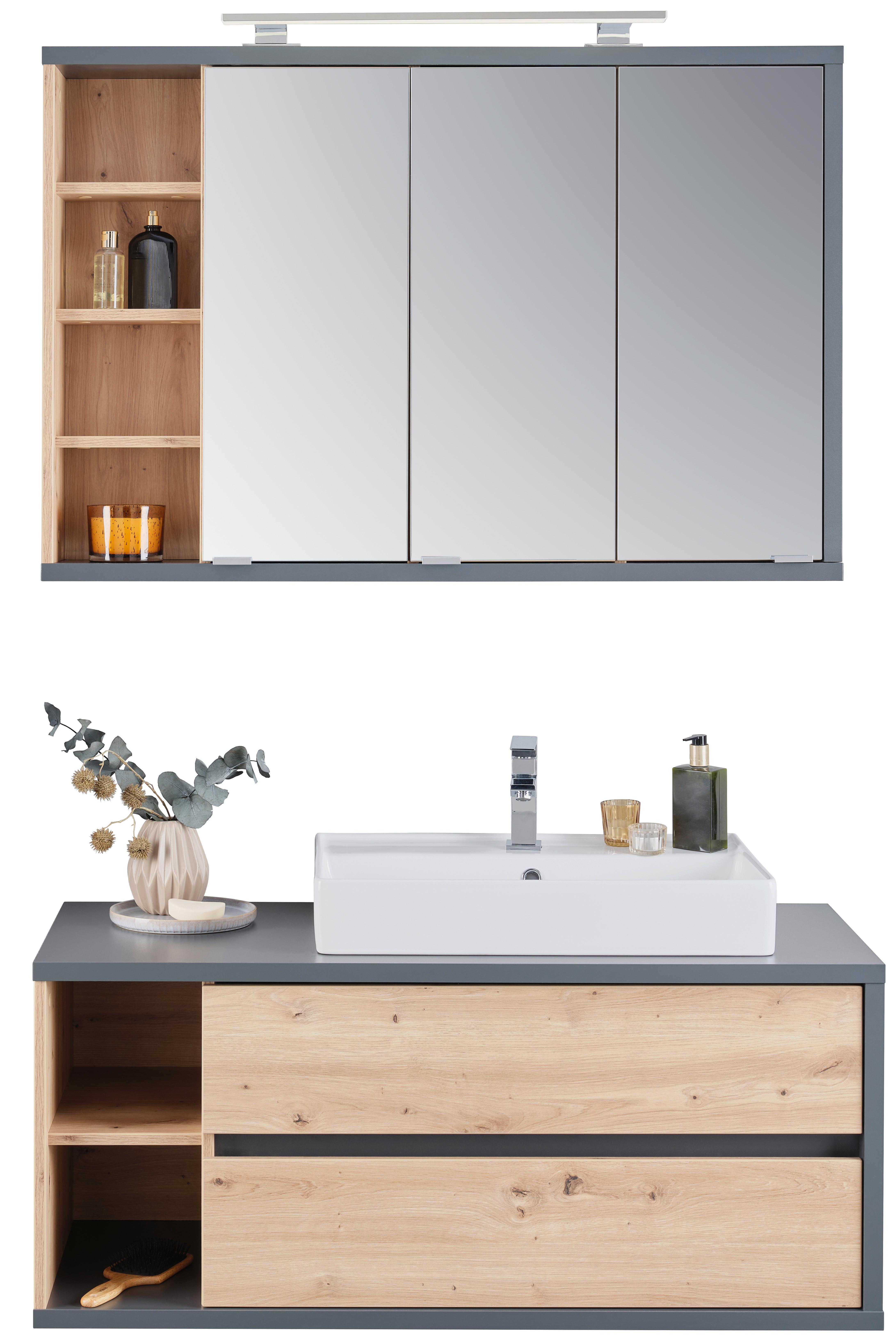 Badmöbel-Set 3-Teilig Camillo 110cm Anthrazit/Eiche Dekor - Anthrazit/Eiche Artisan, MODERN, Holzwerkstoff (110/170/46cm)