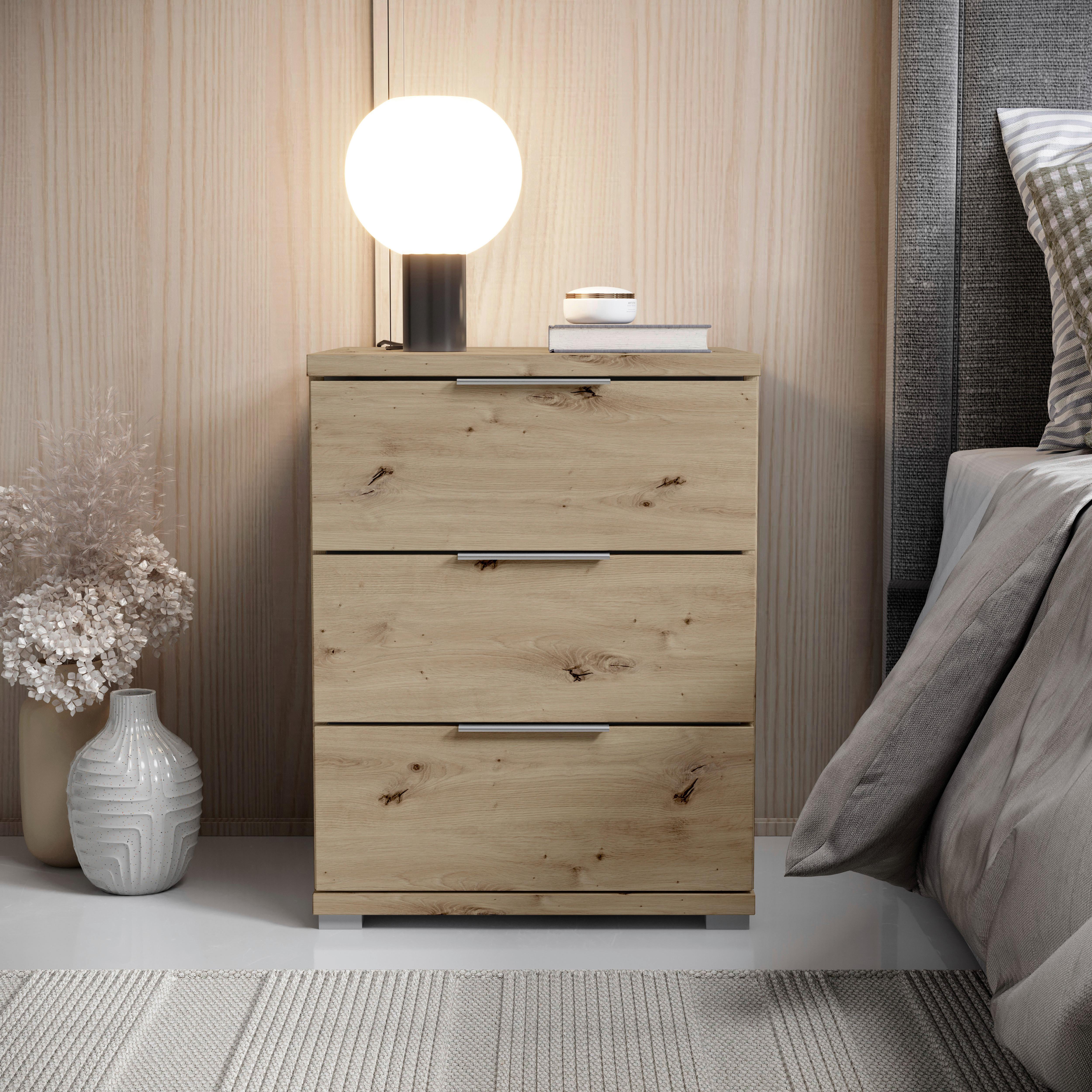 Nachtkästchen Smilla 3l E - Alufarben/Eiche Artisan, KONVENTIONELL, Holzwerkstoff (46/61/42cm)