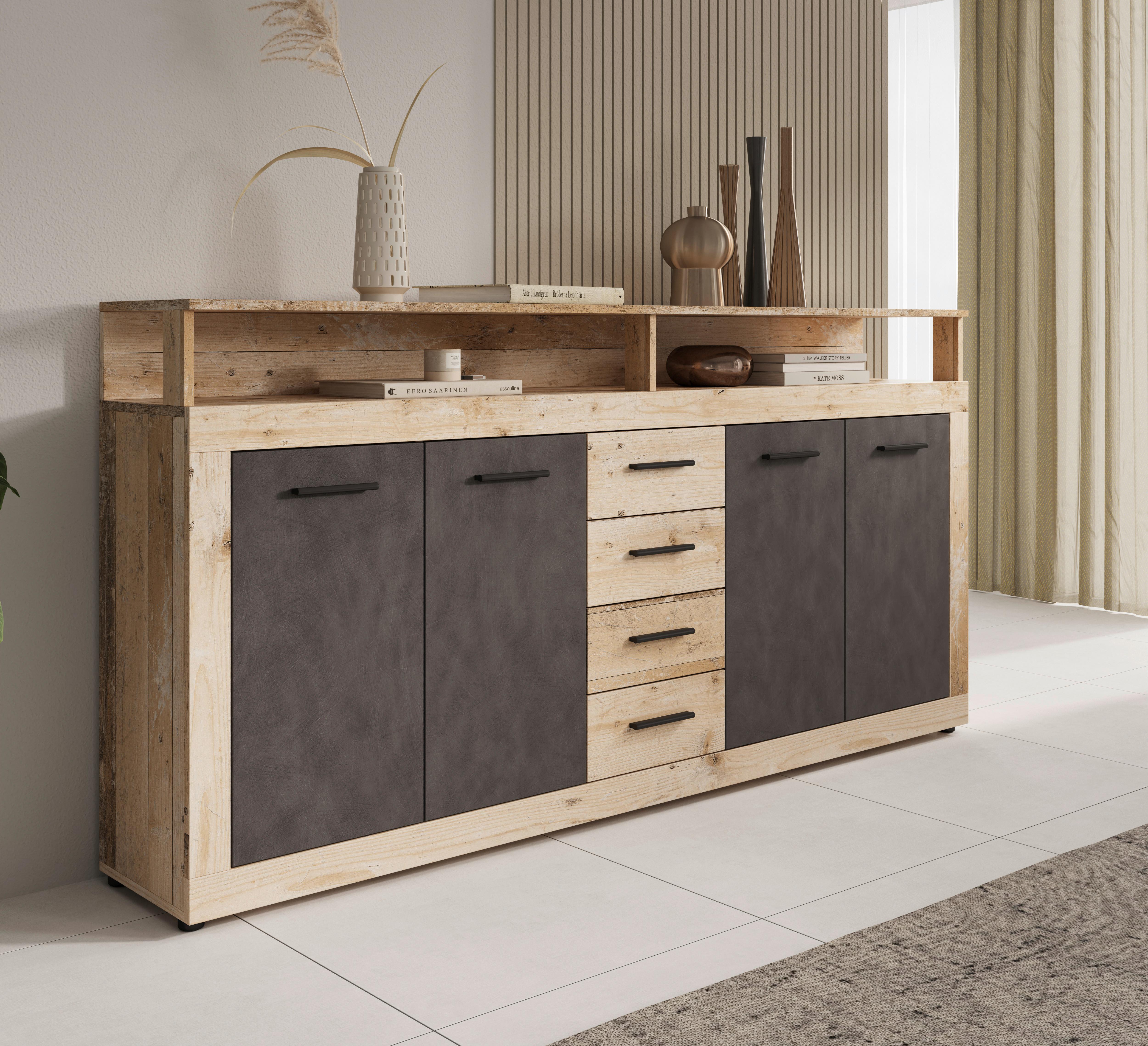 Sideboard Lupo Eiche Dekor Anthrazit B: 190 Cm - Eichefarben/Anthrazit, Design, Holzwerkstoff (190/96/32cm) - MID.YOU