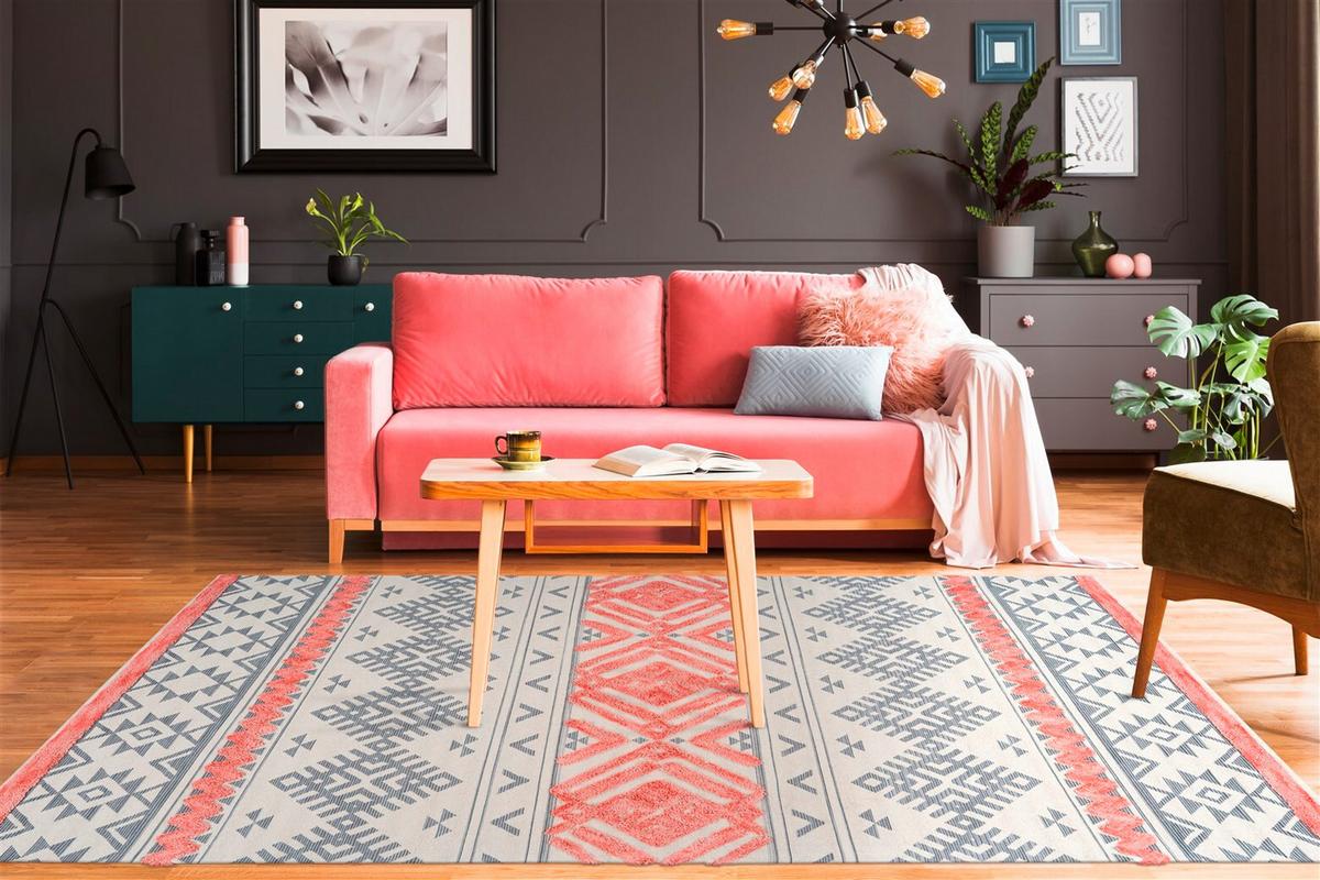 Flachwebteppich Grau, Koralle, ca. 160x230 cm - Koralle/Grau, Design, Textil (160/230cm) - Kayoom