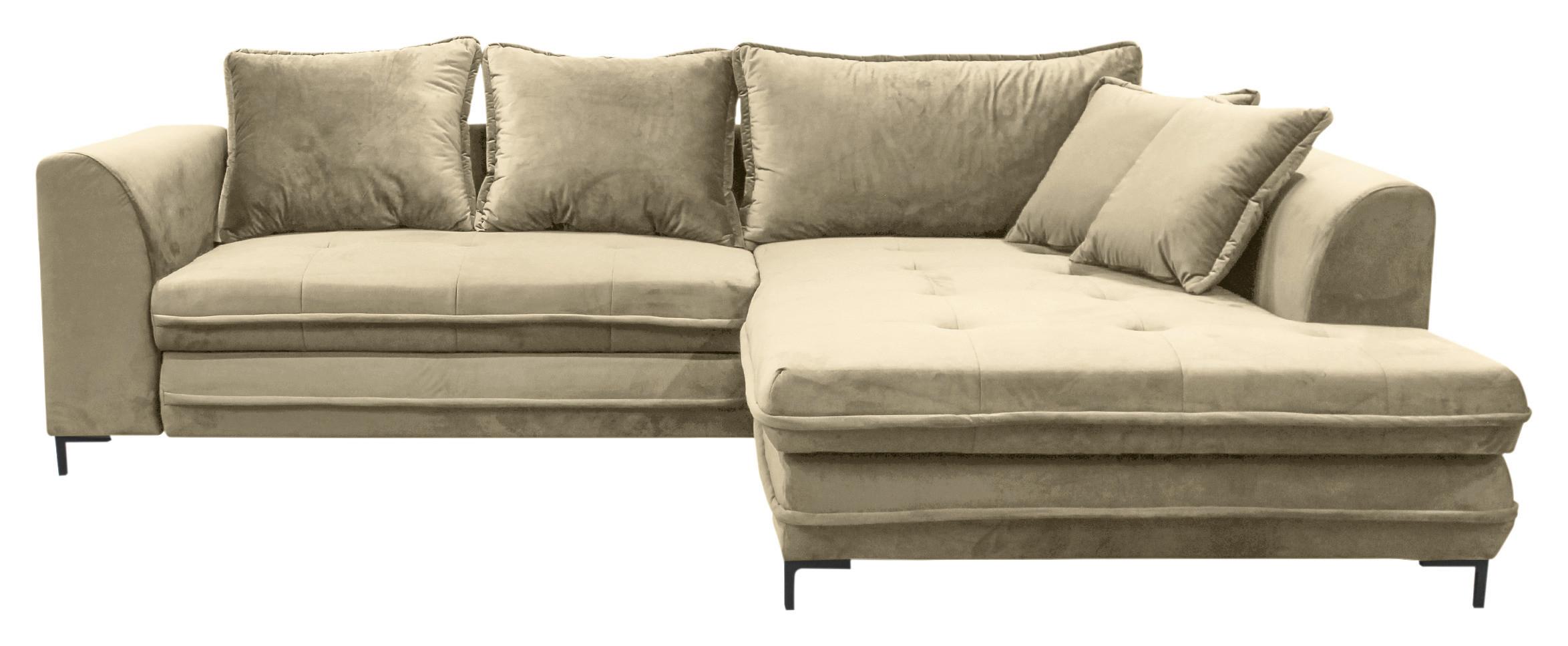 Ecksofa mit Schlaffunktion & Bettkasten Bello Beige Velours - Beige/Schwarz, Design, Textil (277/187cm) - Livetastic