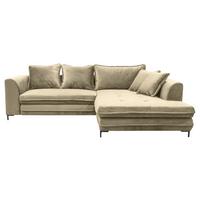 Ecksofa mit Schlaffunktion & Bettkasten Bello Beige Velours - Beige/Schwarz, Design, Textil (277/187cm) - Livetastic