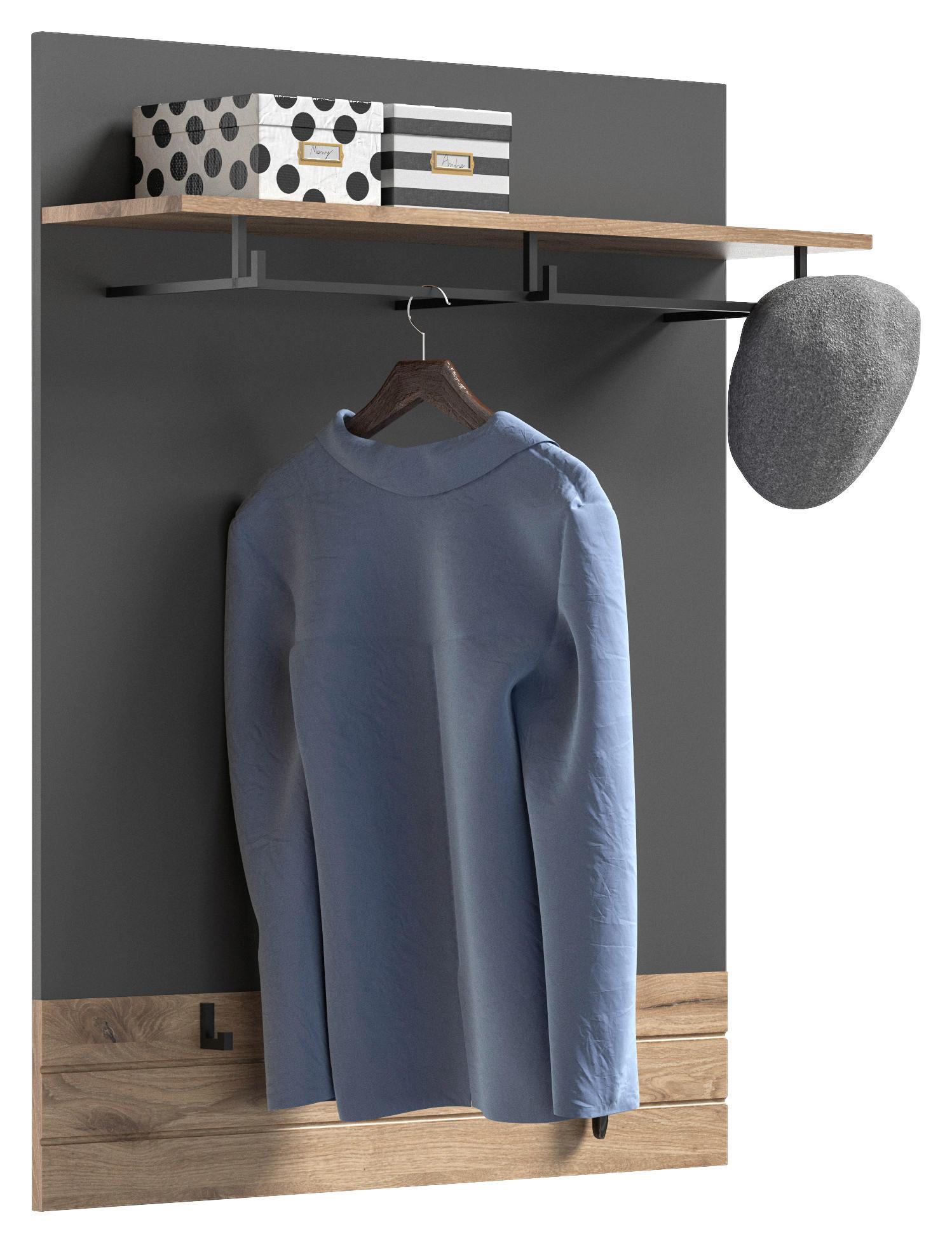 Garderobenpaneel Mason Eiche/ Grau Hutablage B: 90cm 3 Haken - Eichefarben/Grau, MODERN, Holzwerkstoff (90/117/25cm) - MID.YOU