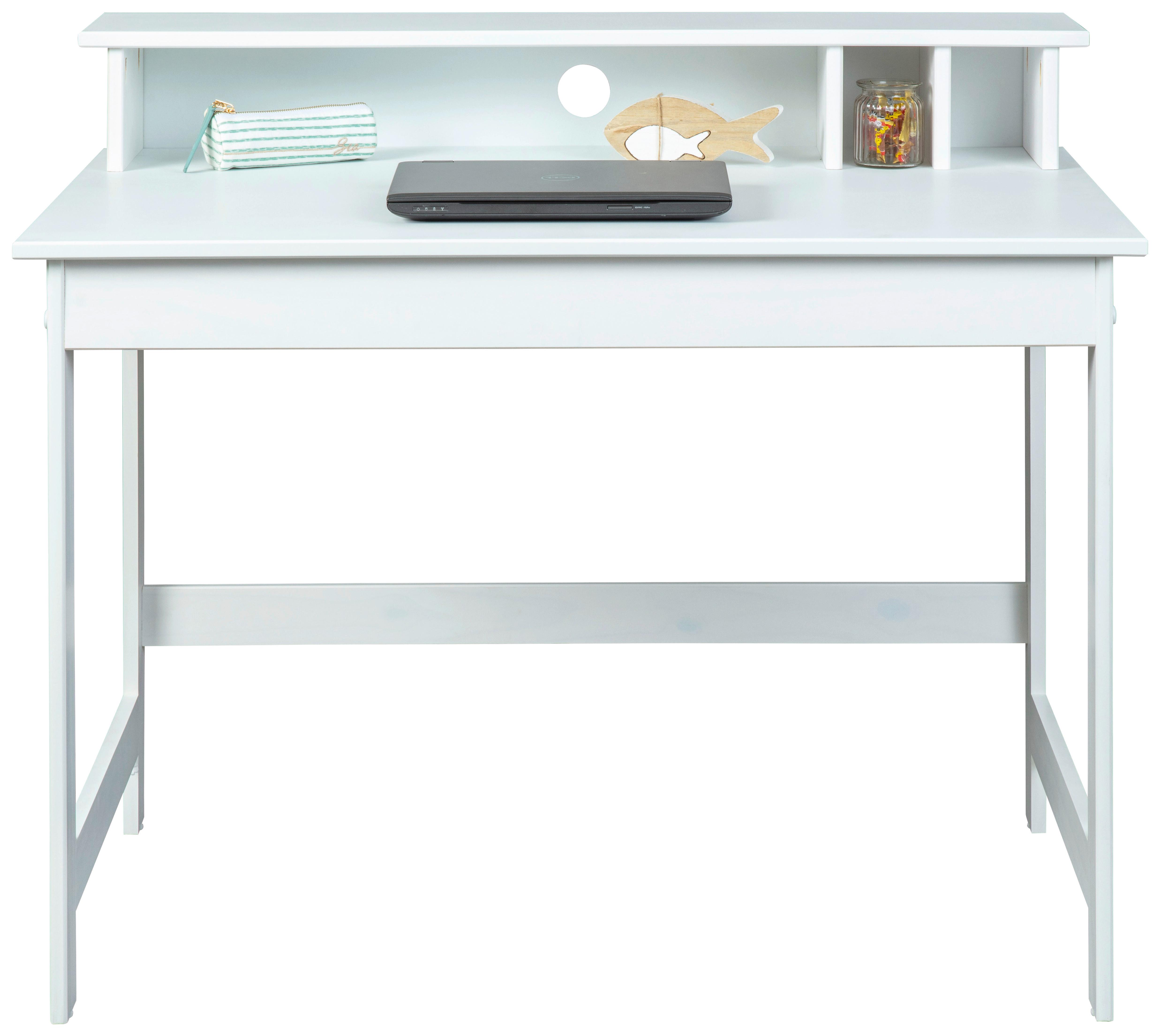 Schreibtisch Massiv B 110cm H 76cm Hilda, Weiß - Weiß, Basics, Holz/Holzwerkstoff (110/69/76-91cm) - MID.YOU
