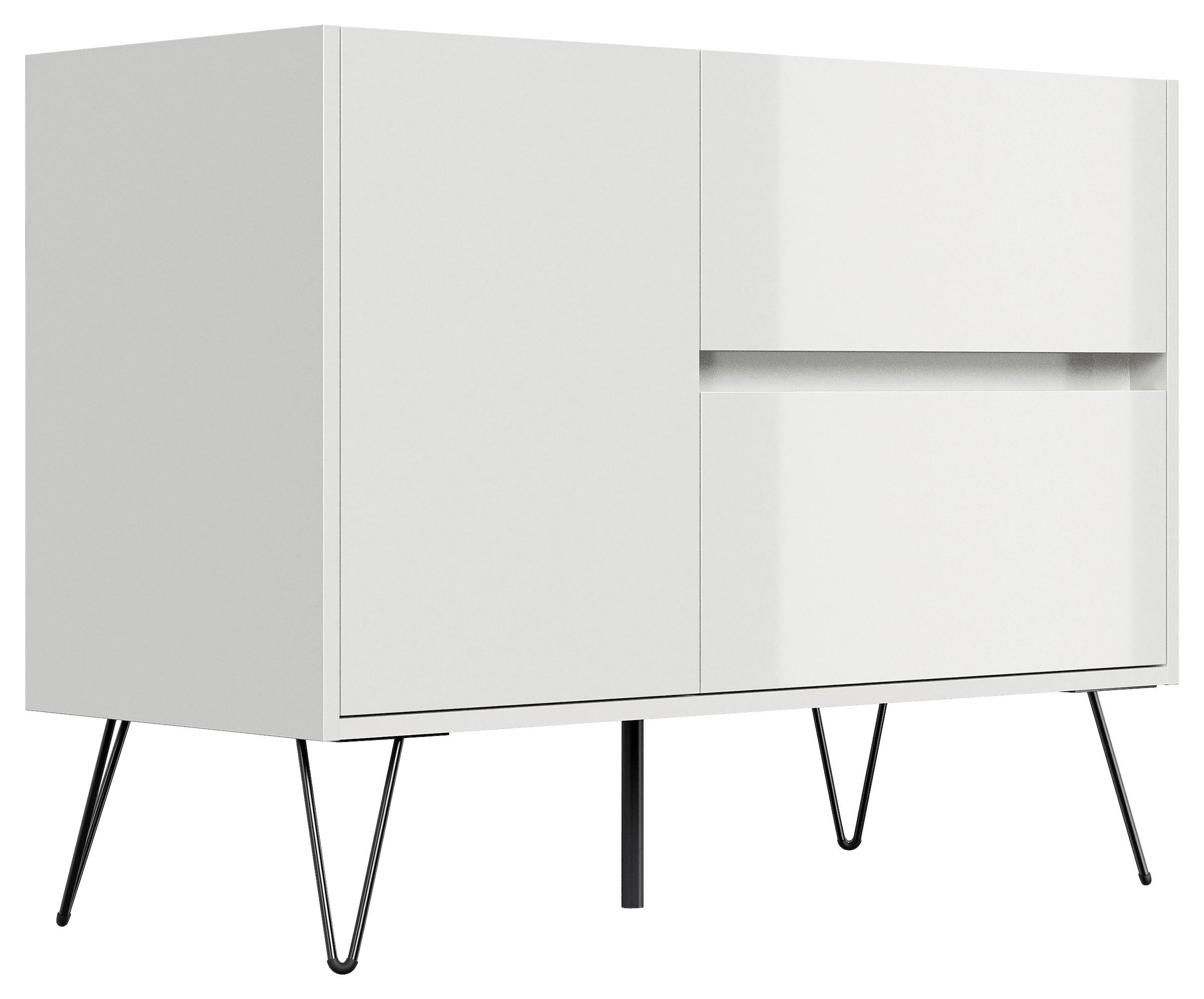 Sideboard Posseik Industrial Weiß B: 99 Cm - Weiß Hochglanz/Schwarz, Design, Holzwerkstoff (99/75,8/42cm) - P & B