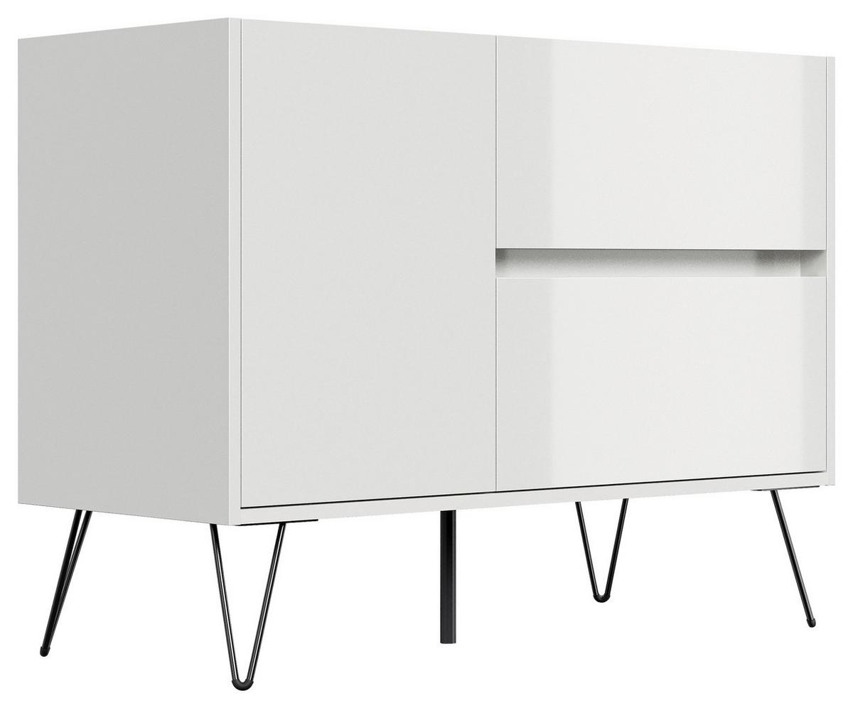 Sideboard Posseik Industrial Weiß B: 99 Cm - Weiß Hochglanz/Schwarz, Design, Holzwerkstoff (99/75,8/42cm) - P & B