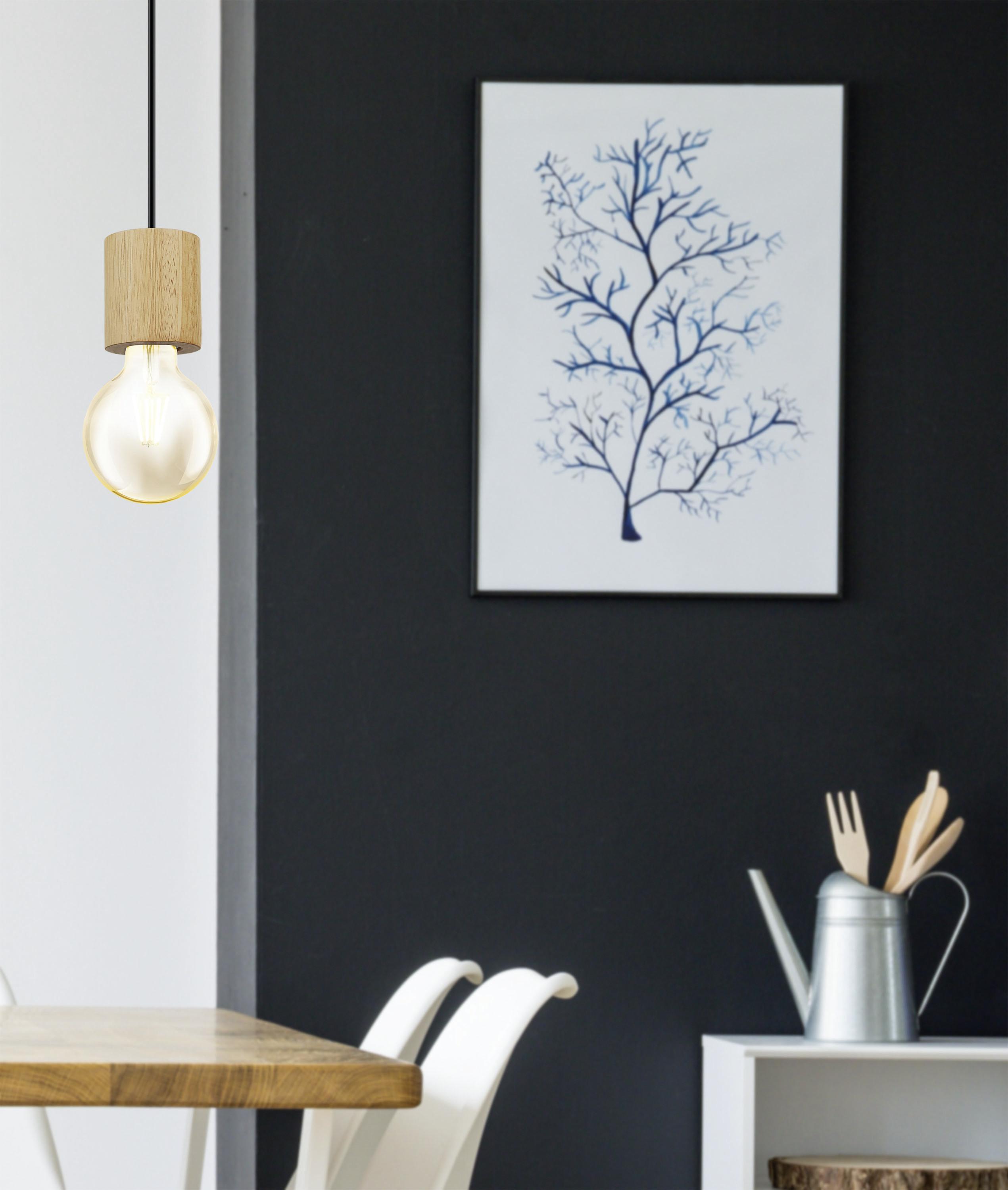 Hängeleuchte Turialdo H: 110cm 1-Flammig, Holz Dekor/Metall - Schwarz/Braun, Basics, Holz/Metall (10,5/110cm) - Eglo