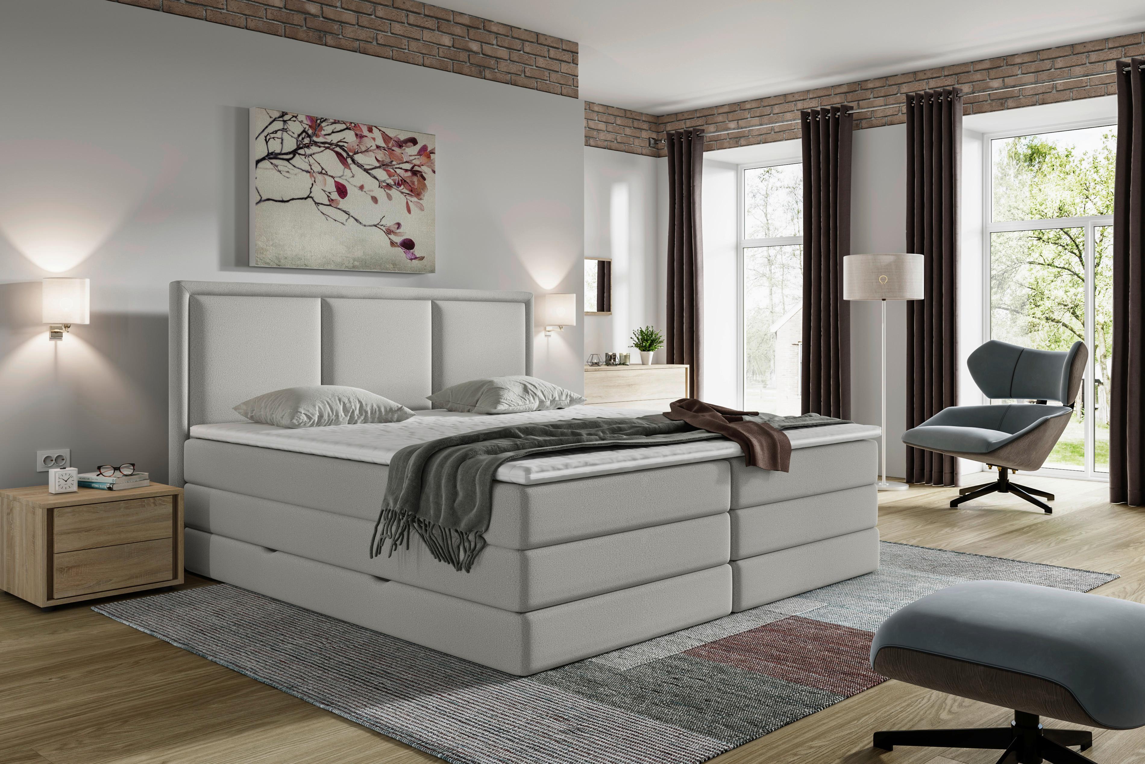 Boxspringbett mit Topper 200x200 cm Swing K - Hellgrau, Design, Holzwerkstoff/Textil (200/200cm) - MID.YOU
