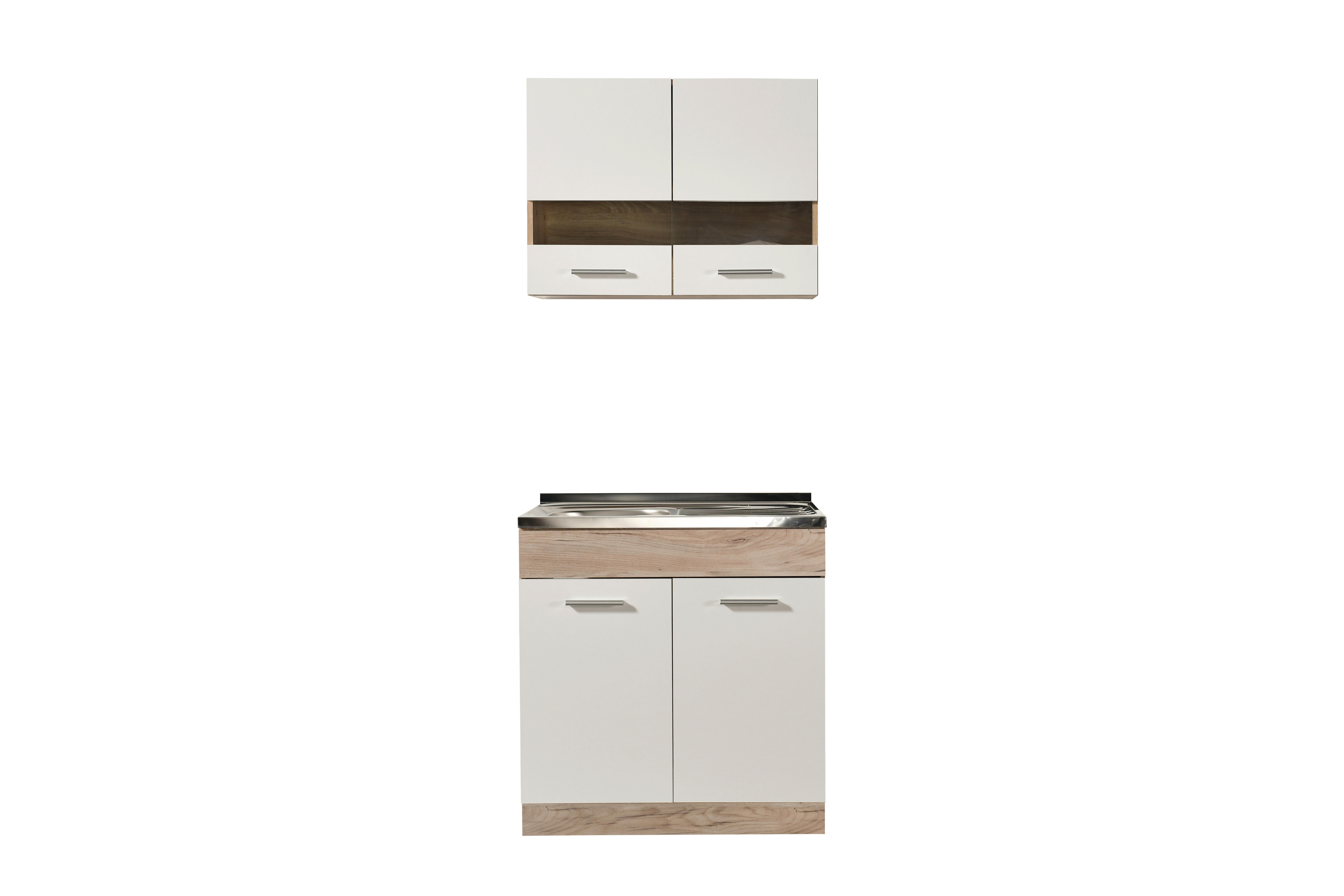 Konyhablokk Dalila 80/206 Cm - szürke tölgy/fehér, Basics, faalapú anyag (80/206,5/51,5cm)