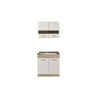 Konyhablokk Dalila 80/206 Cm - szürke tölgy/fehér, Basics, faalapú anyag (80/206,5/51,5cm)