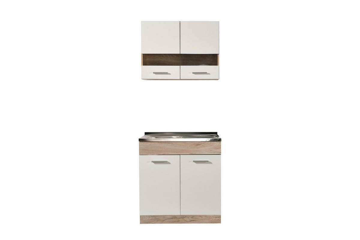 Konyhablokk Dalila 80/206 Cm - szürke tölgy/fehér, Basics, faalapú anyag (80/206,5/51,5cm)