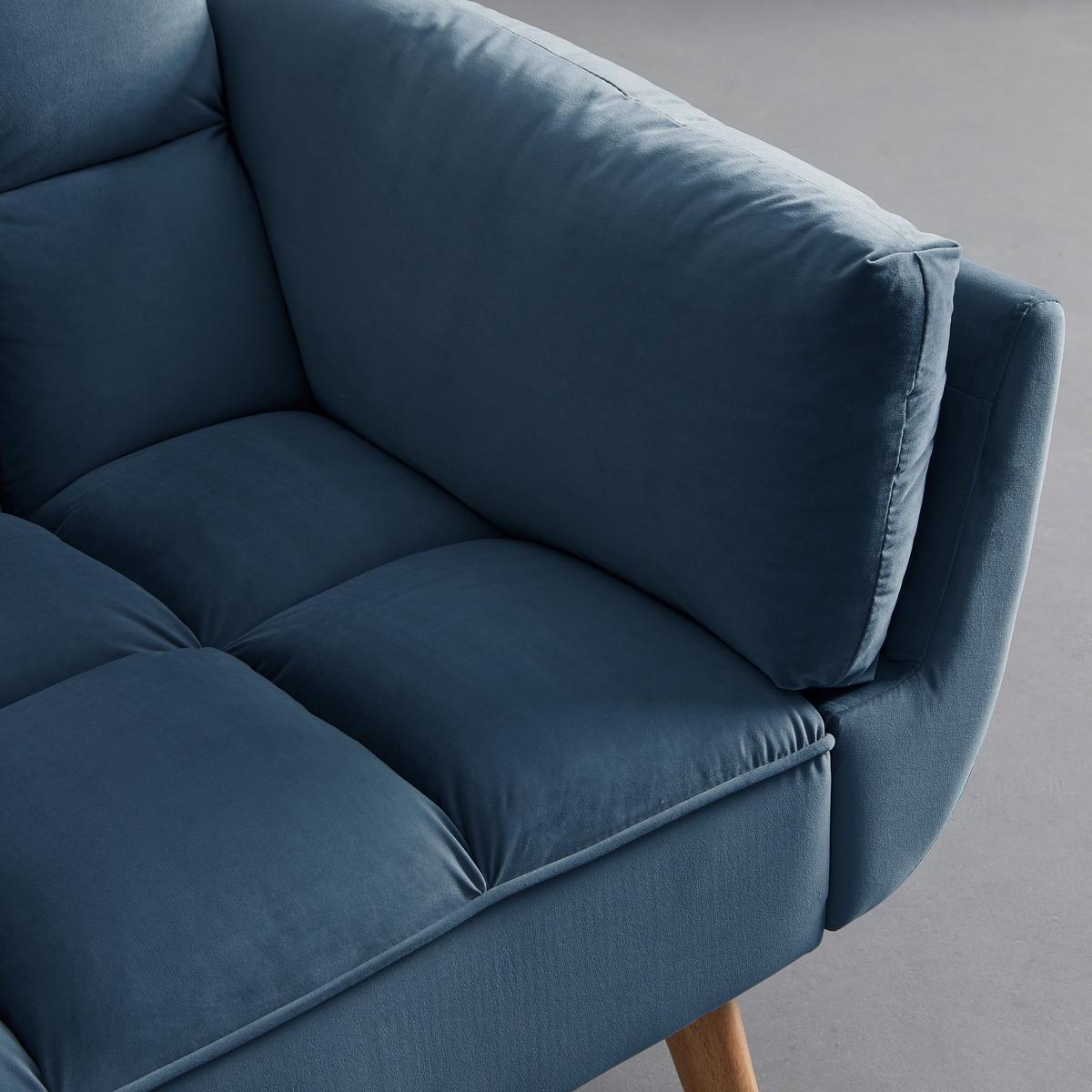 Rozkladacia pohovka CORA, modrý zamat, max. 360 kg - modrá/prírodná farba, Modern, drevo/textil (214/92/81cm) - Bessagi Home