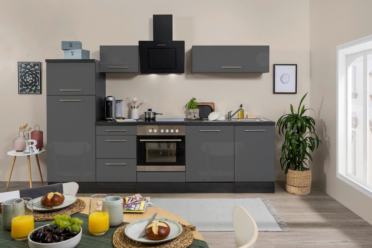 Küchenzeile mit Geräten 280 cm Grau - Eichefarben/Grau, KONVENTIONELL, Holzwerkstoff (280cm) - Respekta