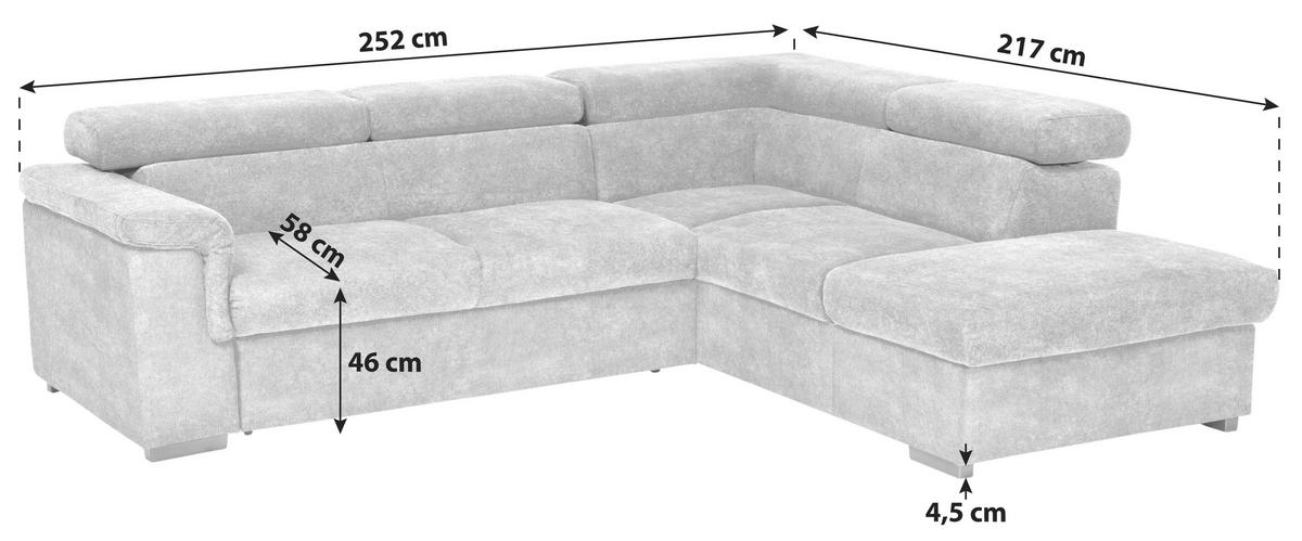 Sedacia súprava MILLA sivá pravý roh - sivá, Basics, drevo/textil (252/217cm)