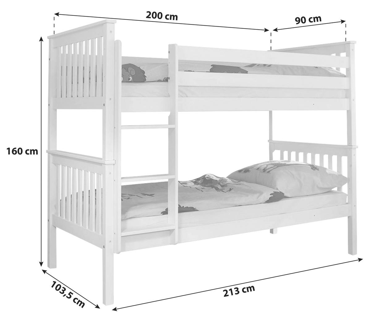 Etagenbett Sammy Weiß Kiefer Massiv 90 Cm M. Bettkasten - Weiß, MODERN, Holz (90/200cm) - MID.YOU