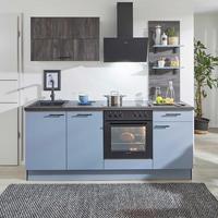 Einbauküche Pn105 / Pn 100 - Eiche dunkel/Pastellblau, Basics, Holzwerkstoff (205cm) - Pino