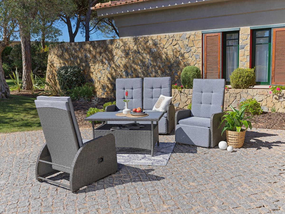 Loungegarnitur 4-Tlg Santander Metall/Polly-Rattan mit Kissen - Grau, MODERN, Kunststoff/Textil - Beldano