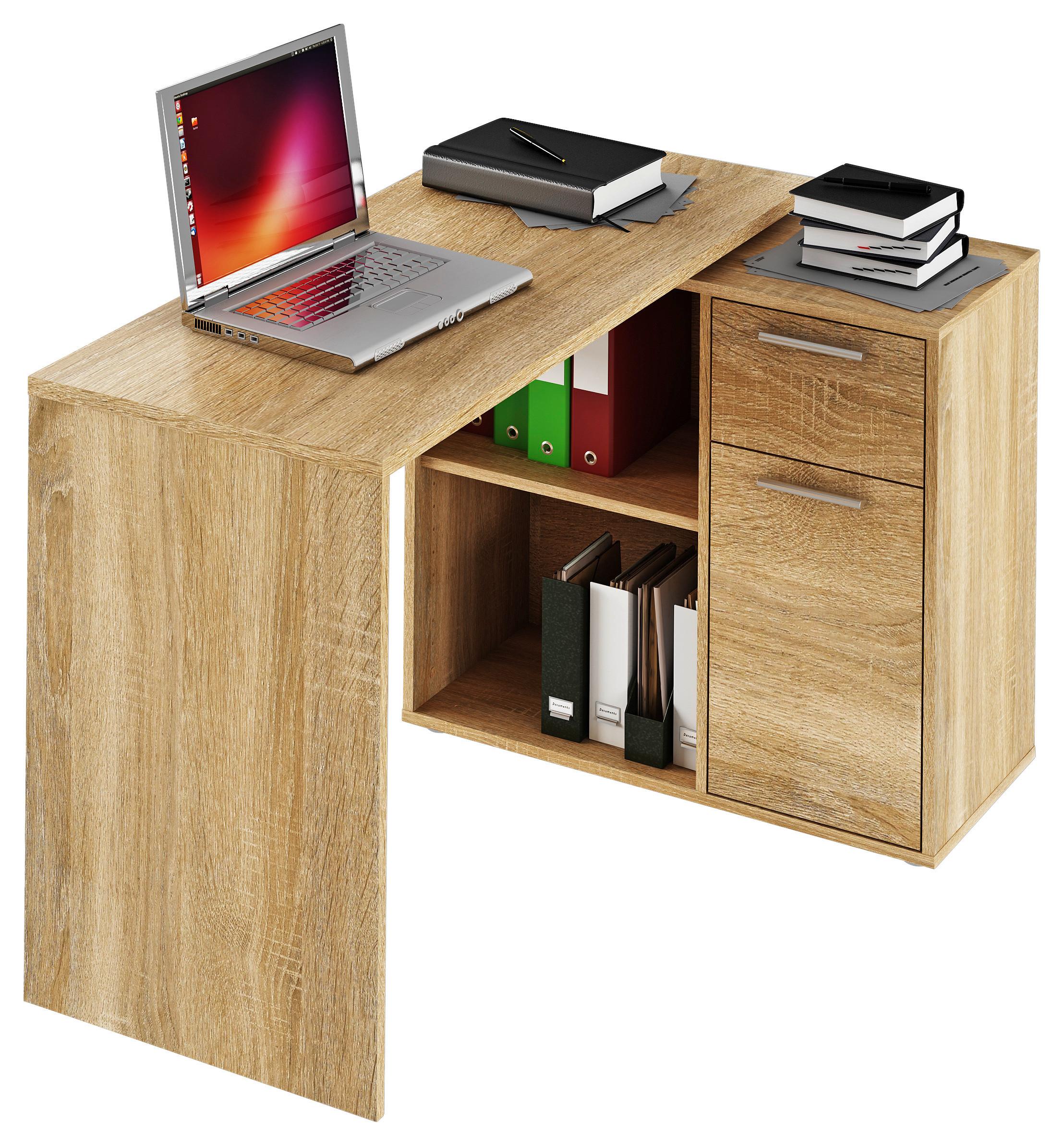 Písací Stôl Lucas *cenový Trhák* - farby duba/farby hliníka, Moderný, kompozitné drevo/plast (117/71/75/80cm) - Based