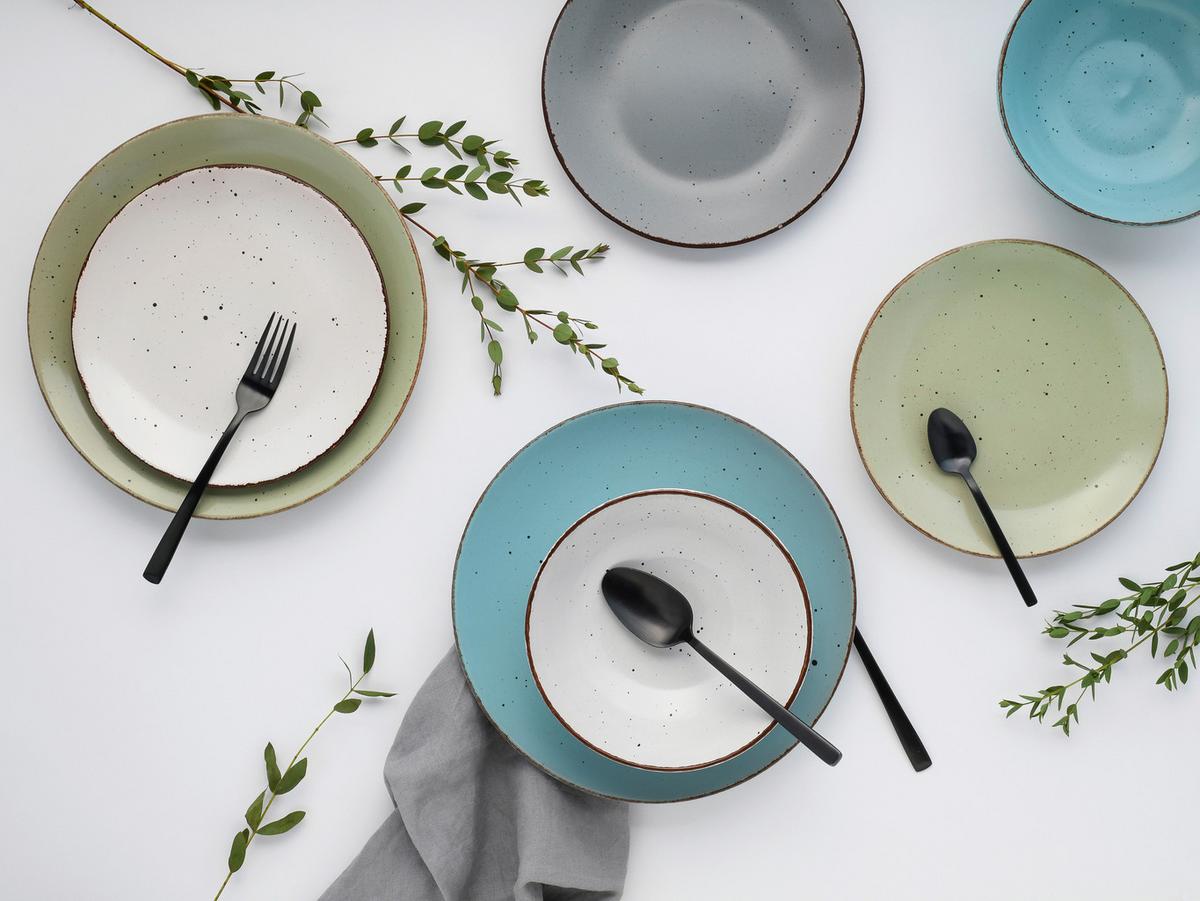 Tafelservice Fashion Bunt Hellgrau/Pastell-Grün/Blau - Pastellblau/Pastellgrün, Basics, Keramik - Creatable