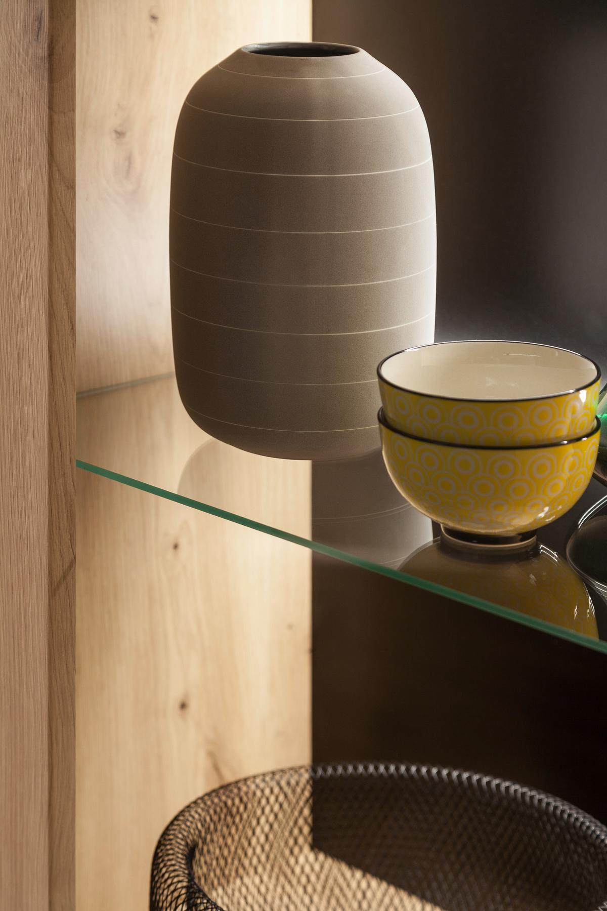 Vitrine Buenos Aires B: 63 cm Anthrazit/Eichefarben - Klar/Eichefarben, Design, Glas/Holzwerkstoff (63/210/38cm) - MID.YOU