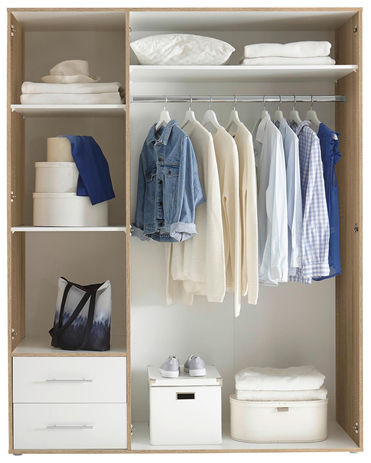 Skriňa s otočnými dverami VALENCIA 155cm - biela/dub sonoma, Modern, kompozitné drevo/plast (155/195/60cm) - MID.YOU