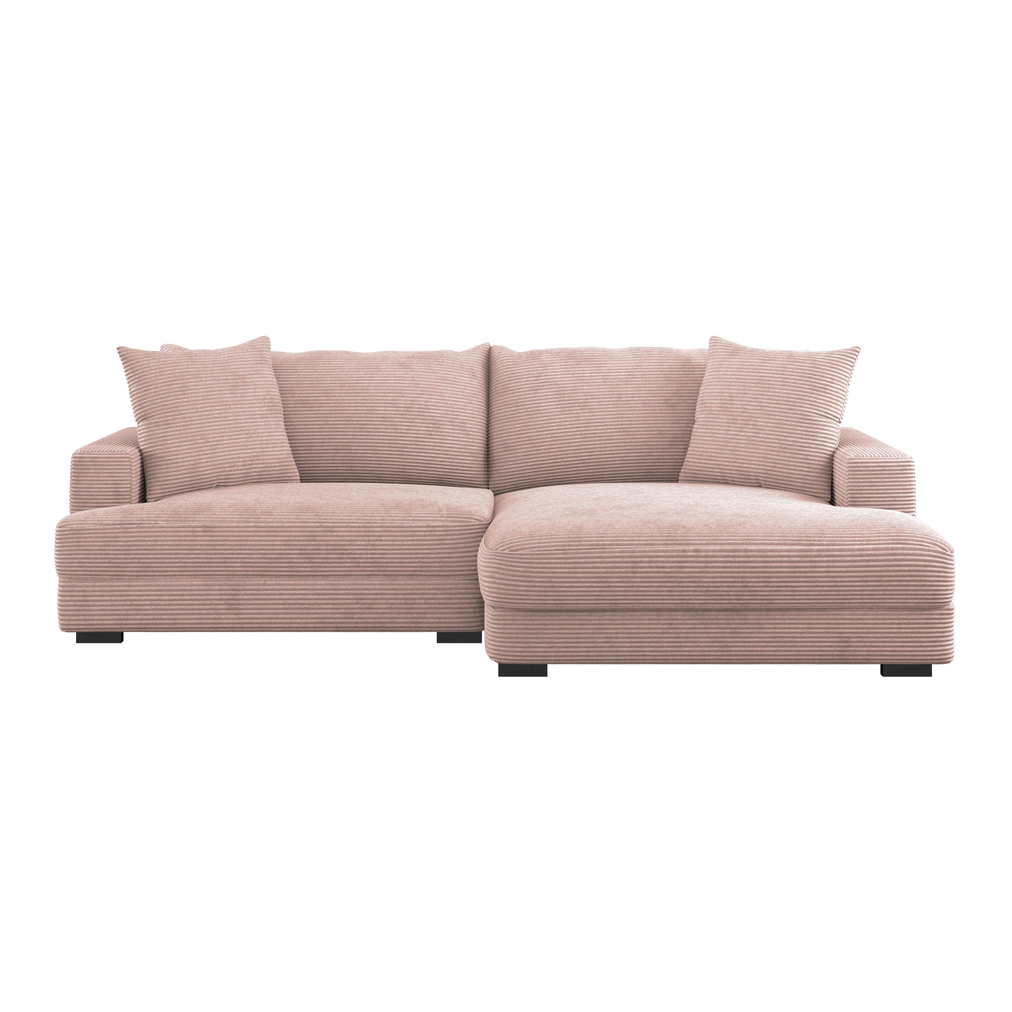 Rohová sedačka PELLE, pravá, ružový menčester - čierna/ružová, Modern, textil (265/180cm)