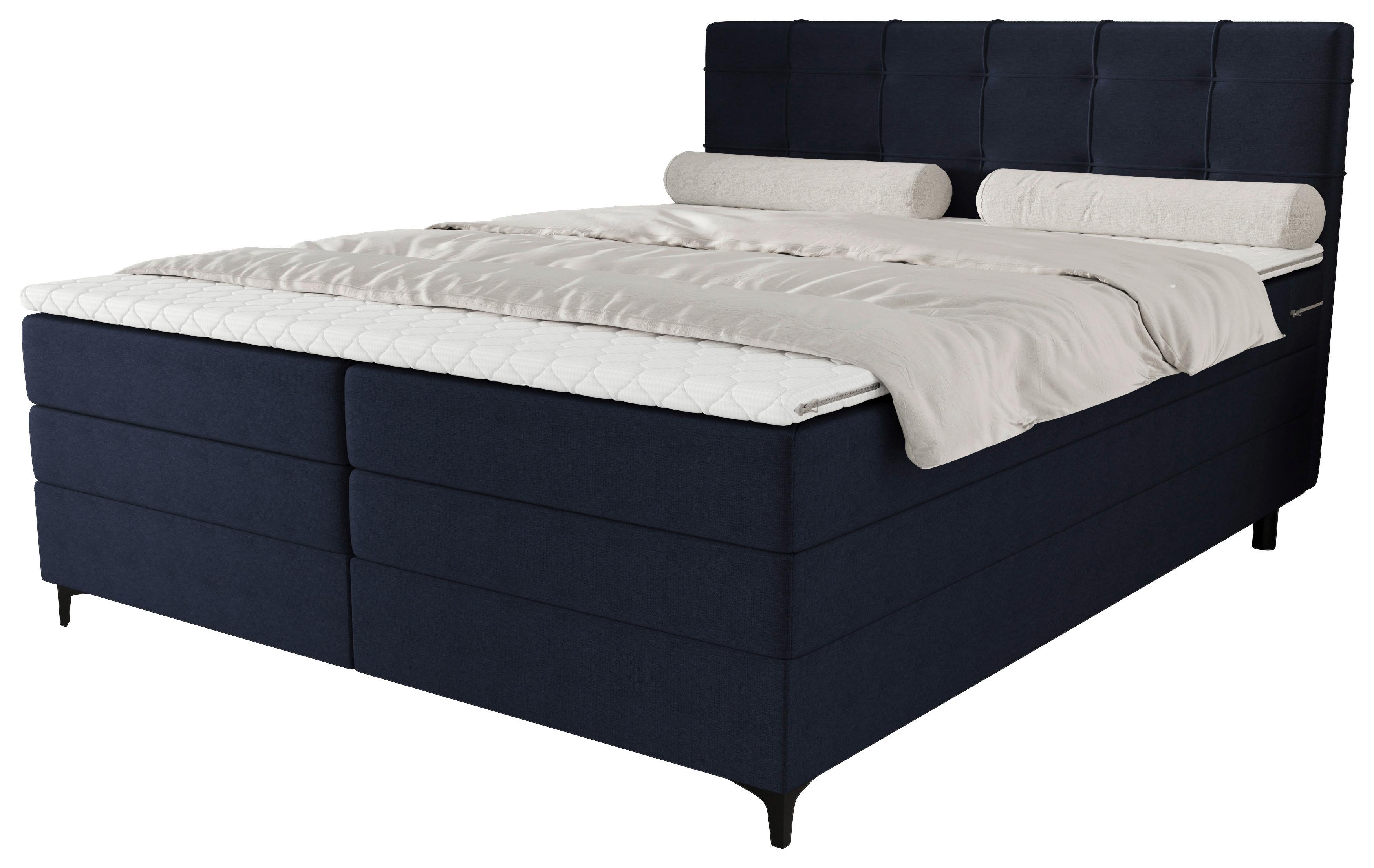 Boxspringbett Mitto mit Topper 180x200 cm - Schwarz/Dunkelblau, KONVENTIONELL, Textil/Metall (180/200cm)