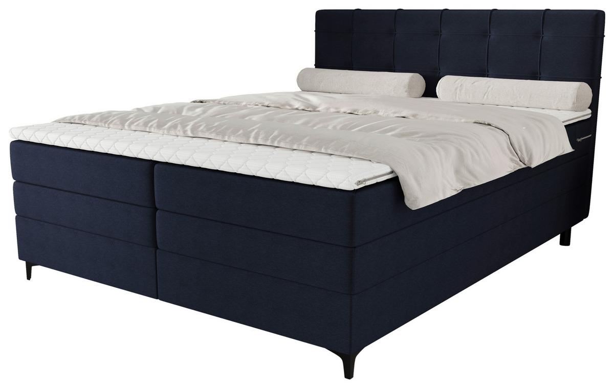 Boxspringbett Mitto mit Topper 180x200 cm - Schwarz/Dunkelblau, KONVENTIONELL, Textil/Metall (180/200cm)