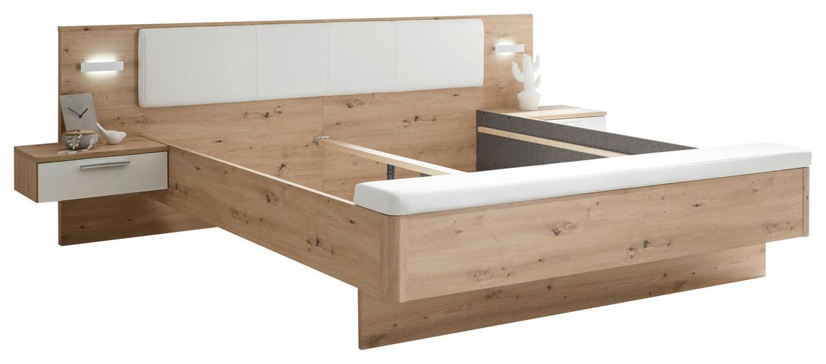 Bett Catania Weiß/Eiche Artisan - Schwarz/Eiche Artisan, MODERN, Holzwerkstoff/Textil (180/200cm) - Livetastic