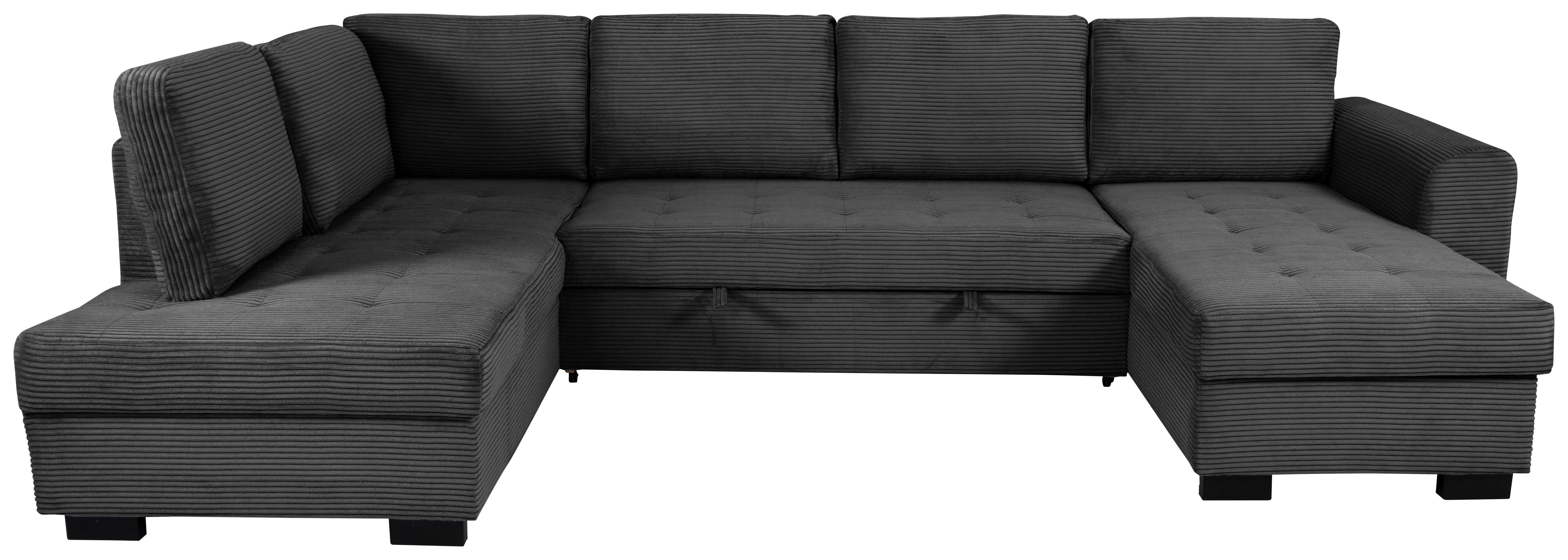 Souprava U MALTE, levá, tmavě šedý manšestr - černá/tmavě šedá, Moderní, textil/plast (178/305/155cm) - Based
