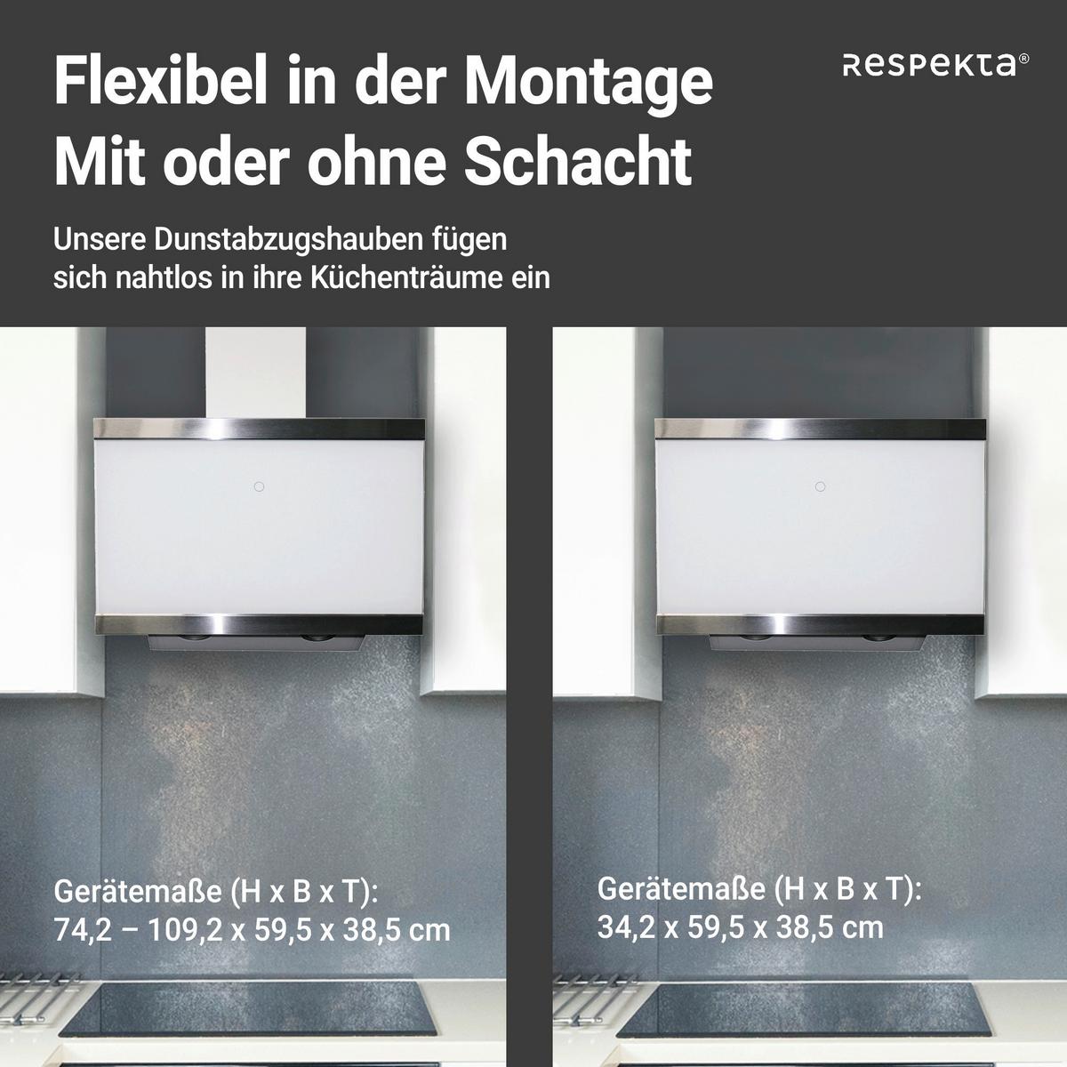 Dunstabzugshaube Respekta Bxh: 59,5-74,2-109,2 Cm - Weiß, Trend, Glas/Metall (59,5/74,2-109,2/38,5cm) - Respekta