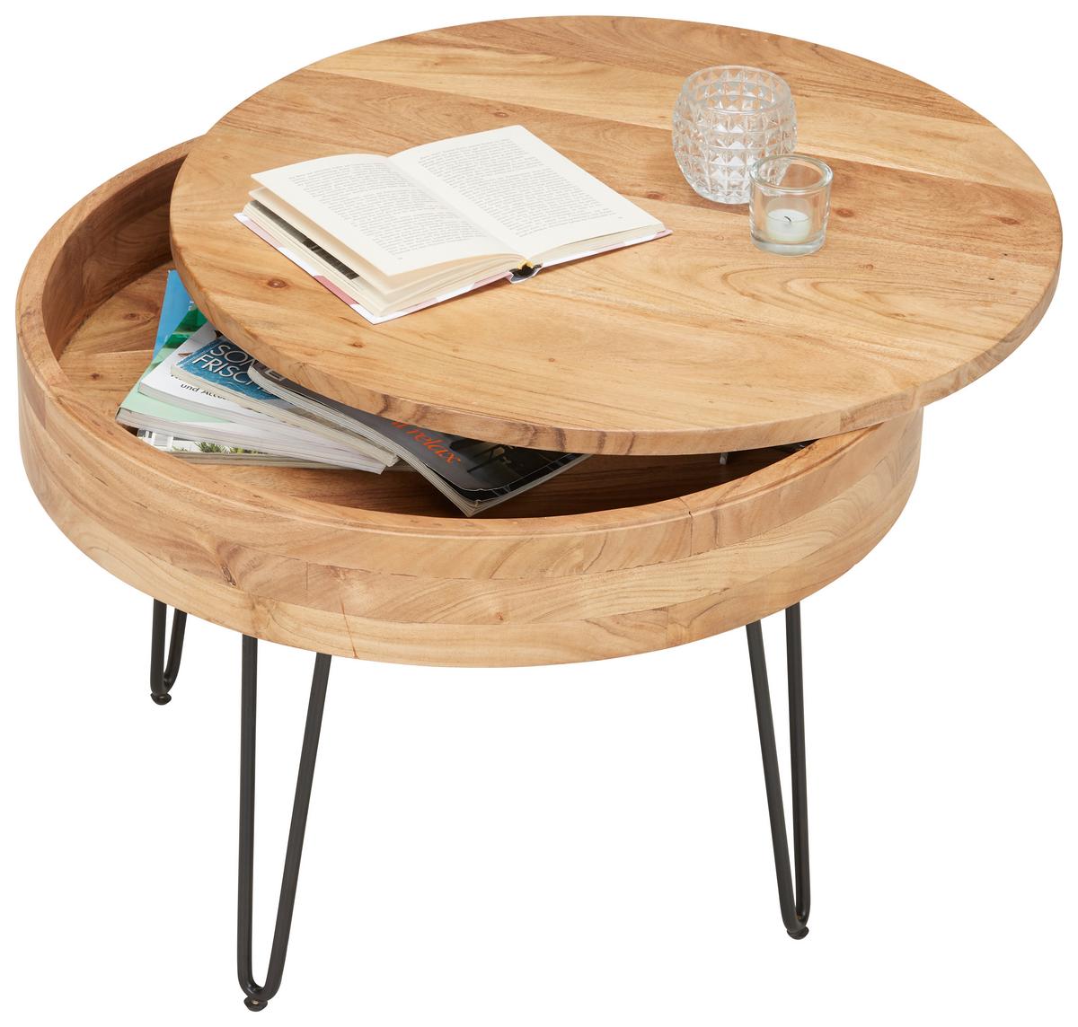 KONFERENČNÍ STOLEK STAN - černá/barvy akácie, Lifestyle, kov/dřevo (70/70/50cm) - Zandiara