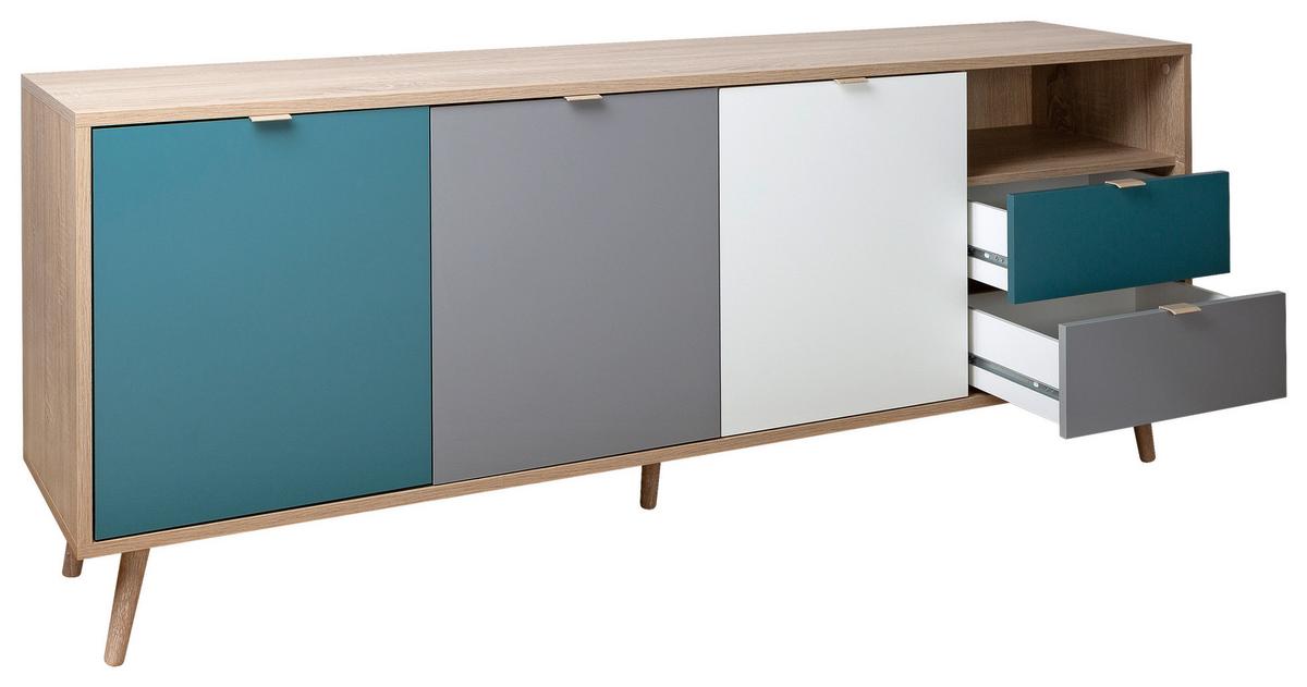 Sideboard Dekor 180 Cm Cube 56-Trend, Eiche/farbig - Eichefarben/Petrol, Trend, Holzwerkstoff (180/71/40cm) - MID.YOU