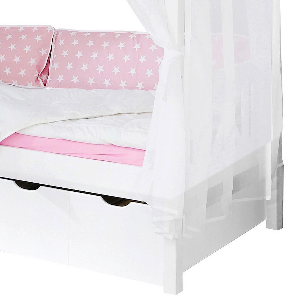 Posteľ s nebesami LINO záves ružovo-biely - biela/ružová, Modern, drevo (90/200cm) - MID.YOU