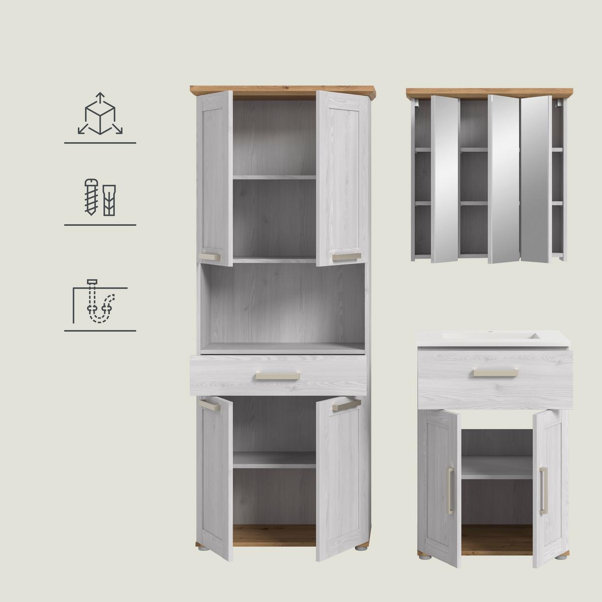 Badezimmer Verona Eiche Dekor /Lärchefarben B: 135cm - Silberfarben/Lärchefarben, Trend, Glas/Keramik (135cm) - MID.YOU