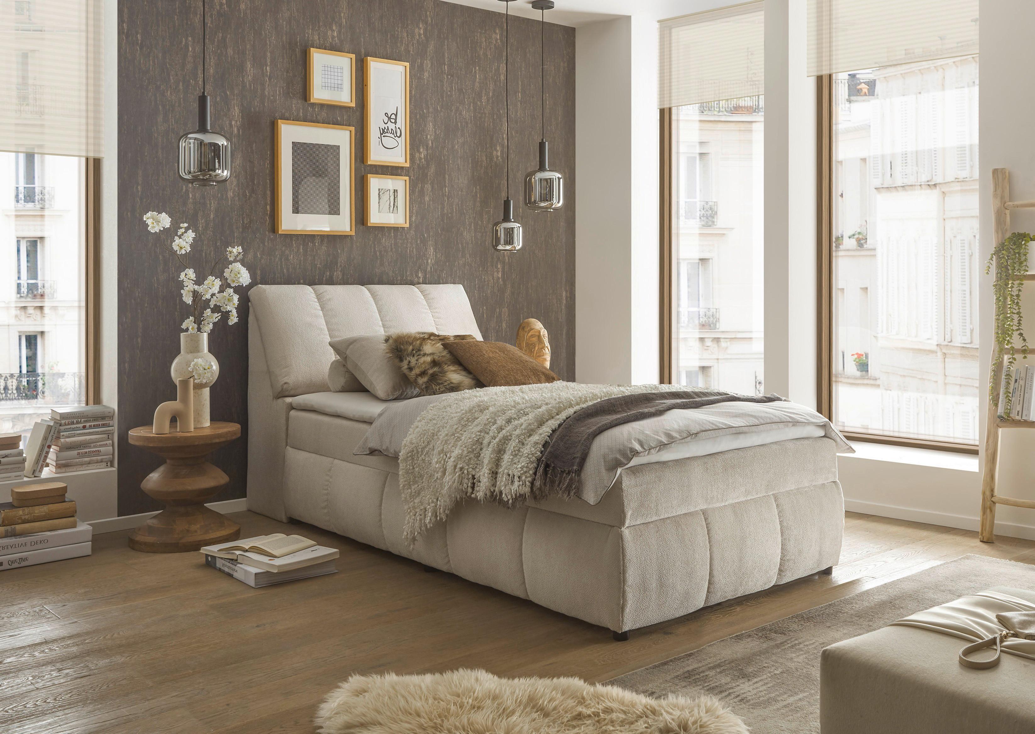 Boxbett Mit Topper+bettkasten 120x200 Cm Valencia - Beige/Schwarz, MODERN, Holzwerkstoff/Textil (120/200cm) - MID.YOU