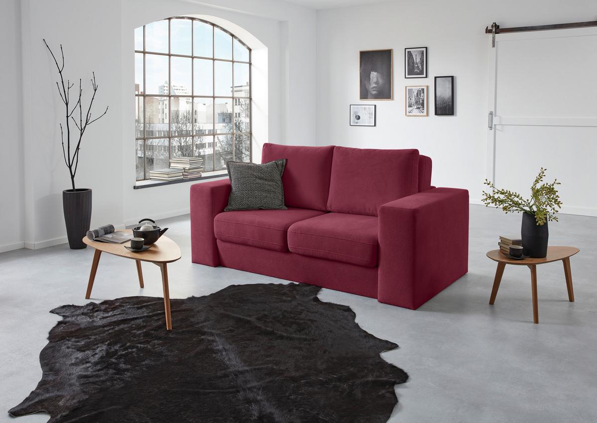 4-Sitzer-Sofa Looks Rot/Beere - Eichefarben/Beere, Design, Textil (252/96/107cm) - LOOKS by W.Joop