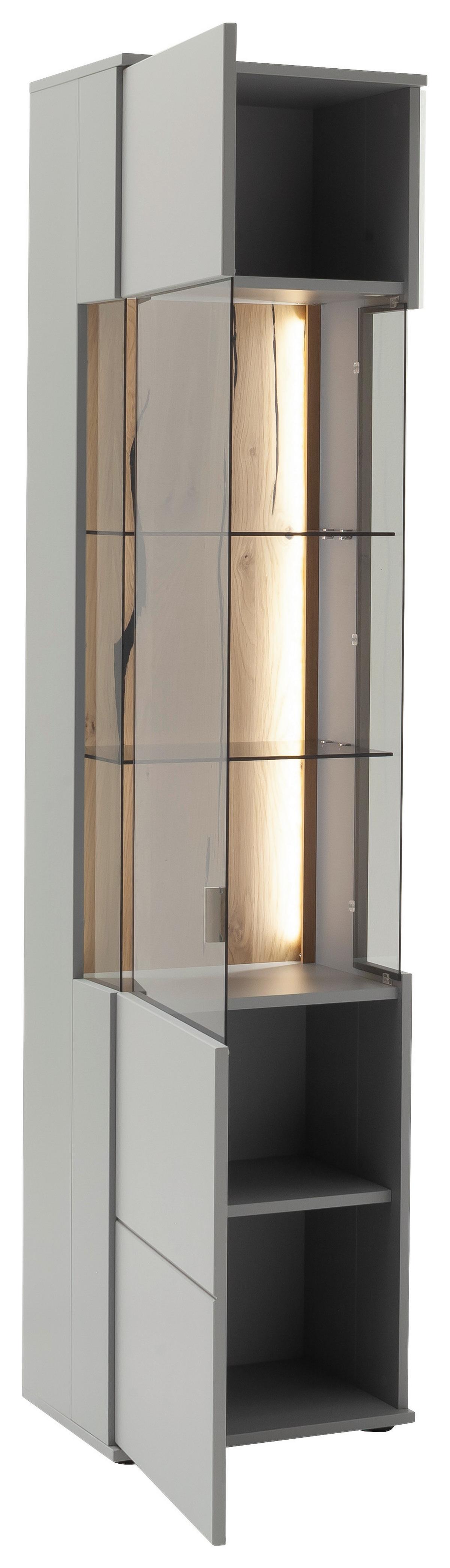 Vitrine Sevilla B: 50 cm Grau/Eichefarben - Eichefarben/Schwarz, Design, Glas/Holzwerkstoff (50/207/38cm) - MID.YOU