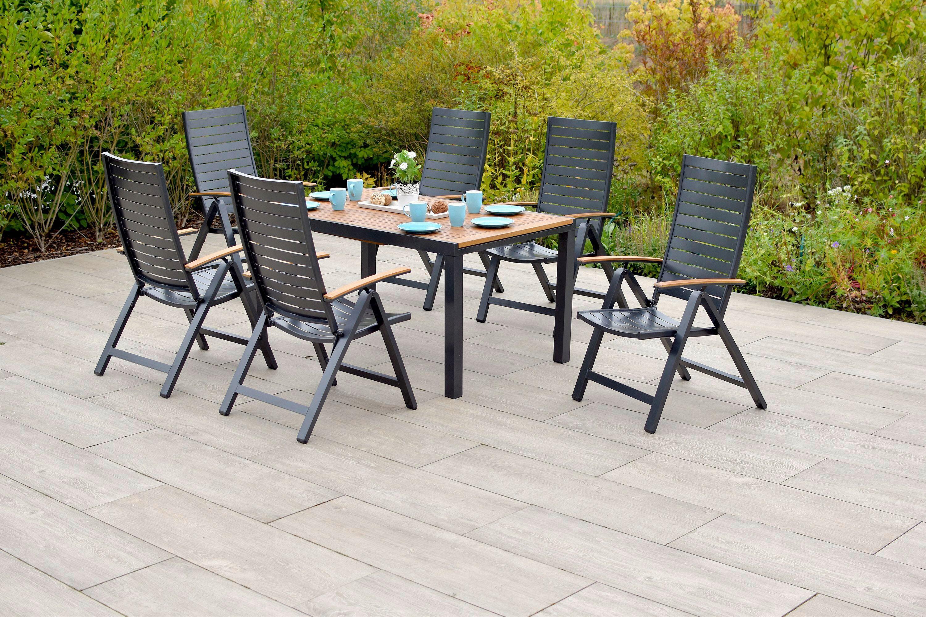 Gartentischgruppe 7-teilig. Set - Graphitfarben/Naturfarben, KONVENTIONELL, Holz/Kunststoff - Gardenson