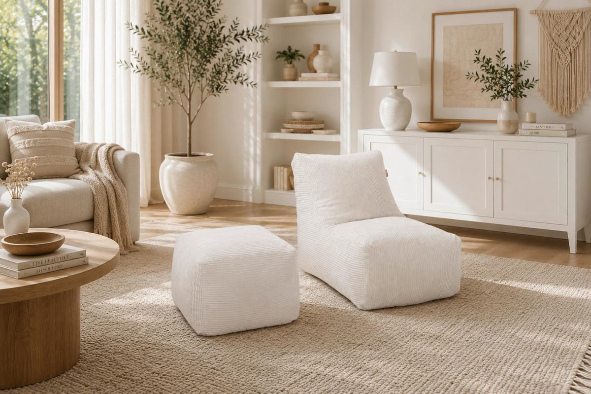 Sitzsack Cubi Cord beige, Indoor, B: 60cm - Beige, Basics, Textil (60/40/50cm)