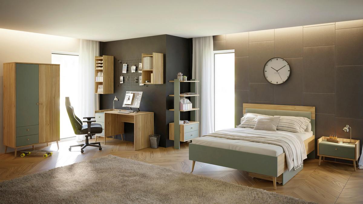 Éjjeliszekrény Whenua 59,8/45,2 - tölgyfa színű/zsályazöld, Modern, faalapú anyag/fém (59,8/45,2/41,5cm) - Mömax