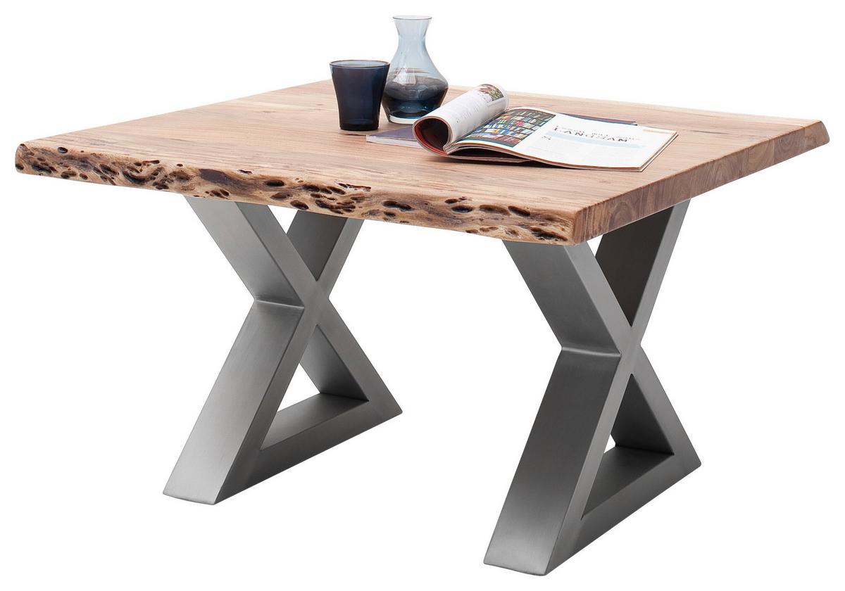 Couchtisch Holz Massiv Cartagena, Akazie - Edelstahlfarben/Akaziefarben, MODERN, Holz/Metall (75/45/75cm)