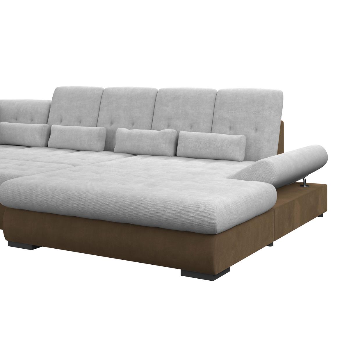 Wohnlandschaft Madera Mit Schlaffunktion Silberfarben - Hellbraun/Silberfarben, KONVENTIONELL, Kunststoff/Textil (212/358/190cm)
