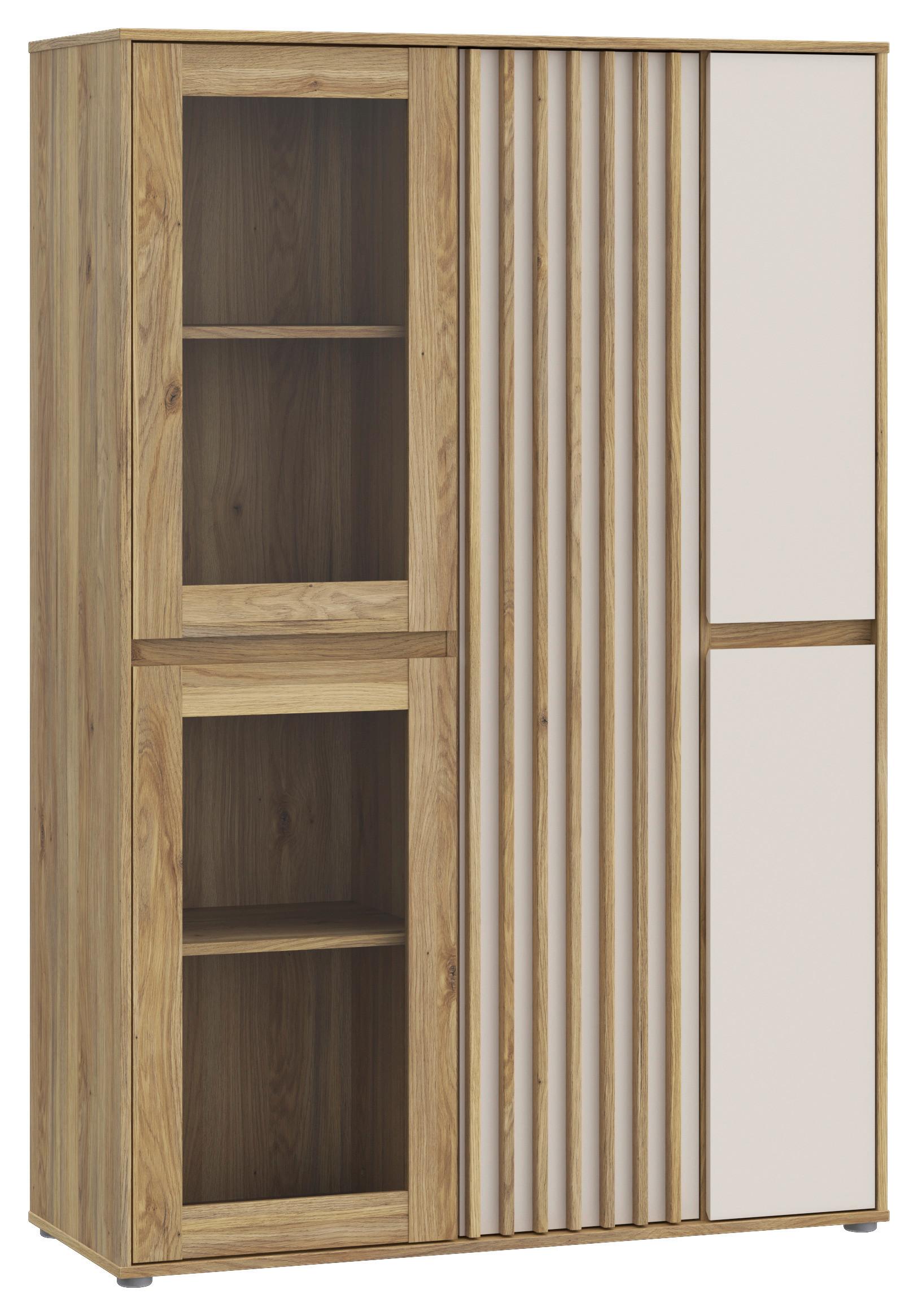 Vitrin Eliston - tölgyfa színű/homokszínű, Natur, műanyag/faalapú anyag (109,3/161,7/41,5cm) - Modern Living