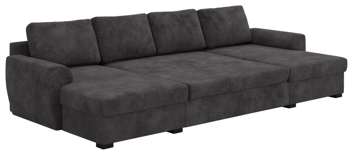 Wohnlandschaft m. Bettfunktion Mikrofaser schwarz, B: 327cm - Schwarz, Trend, Textil (154/327/86cm) - MID.YOU