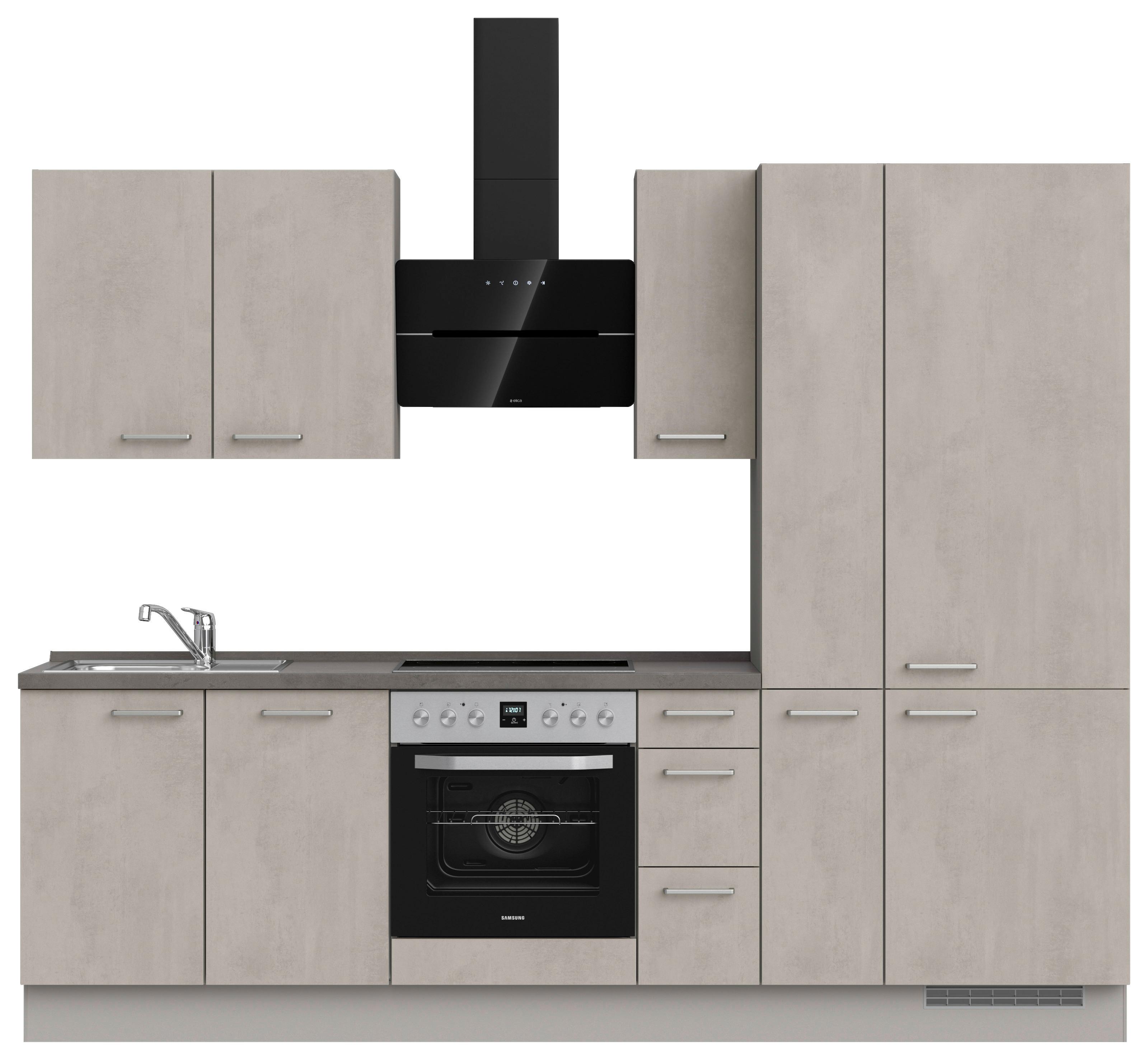 Kuchynská linka 270 cm, šedý betón/ kamenná šedá - sivá/farba ušľachtilej ocele, Modern, kov/kompozitné drevo (270cm) - Nobilia